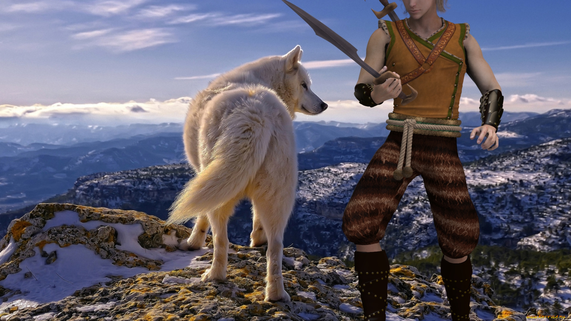 3д, графика, люди, и, животные, , people, and, animals, взгляд, мужчина, фон, волк