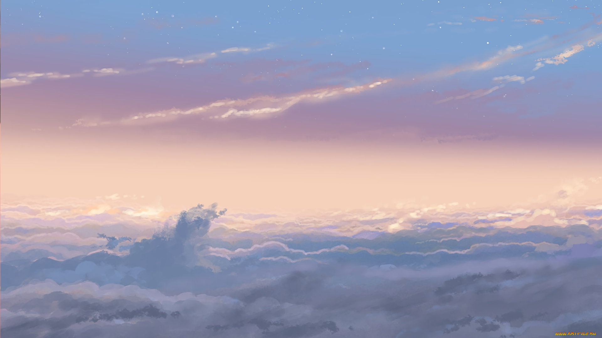 аниме, kimi, no, na, wa, облака, небо