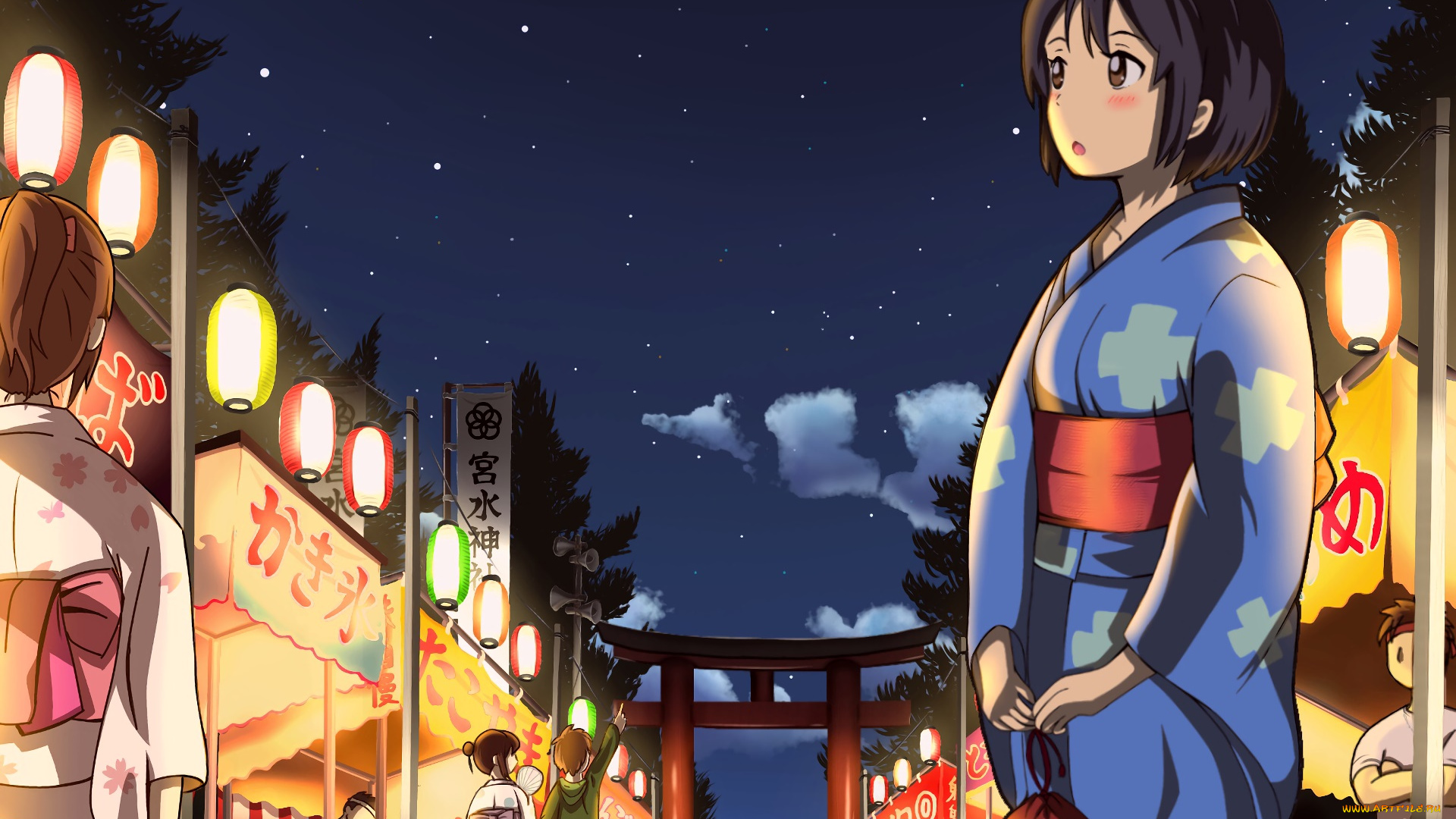 аниме, kimi, no, na, wa, взгляд, девушка, фон