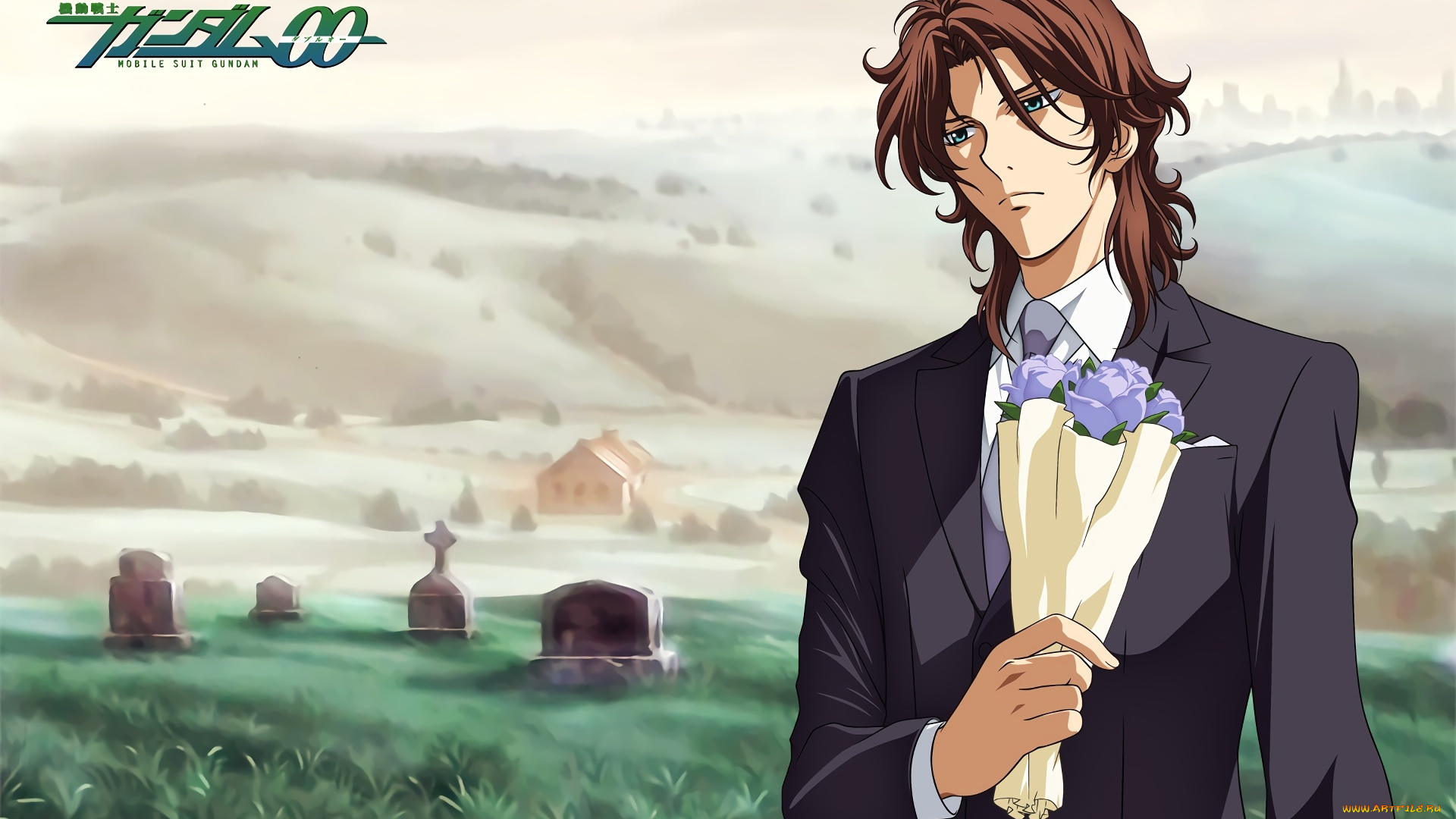 аниме, mobile, suit, gundam, парень, взгляд, фон