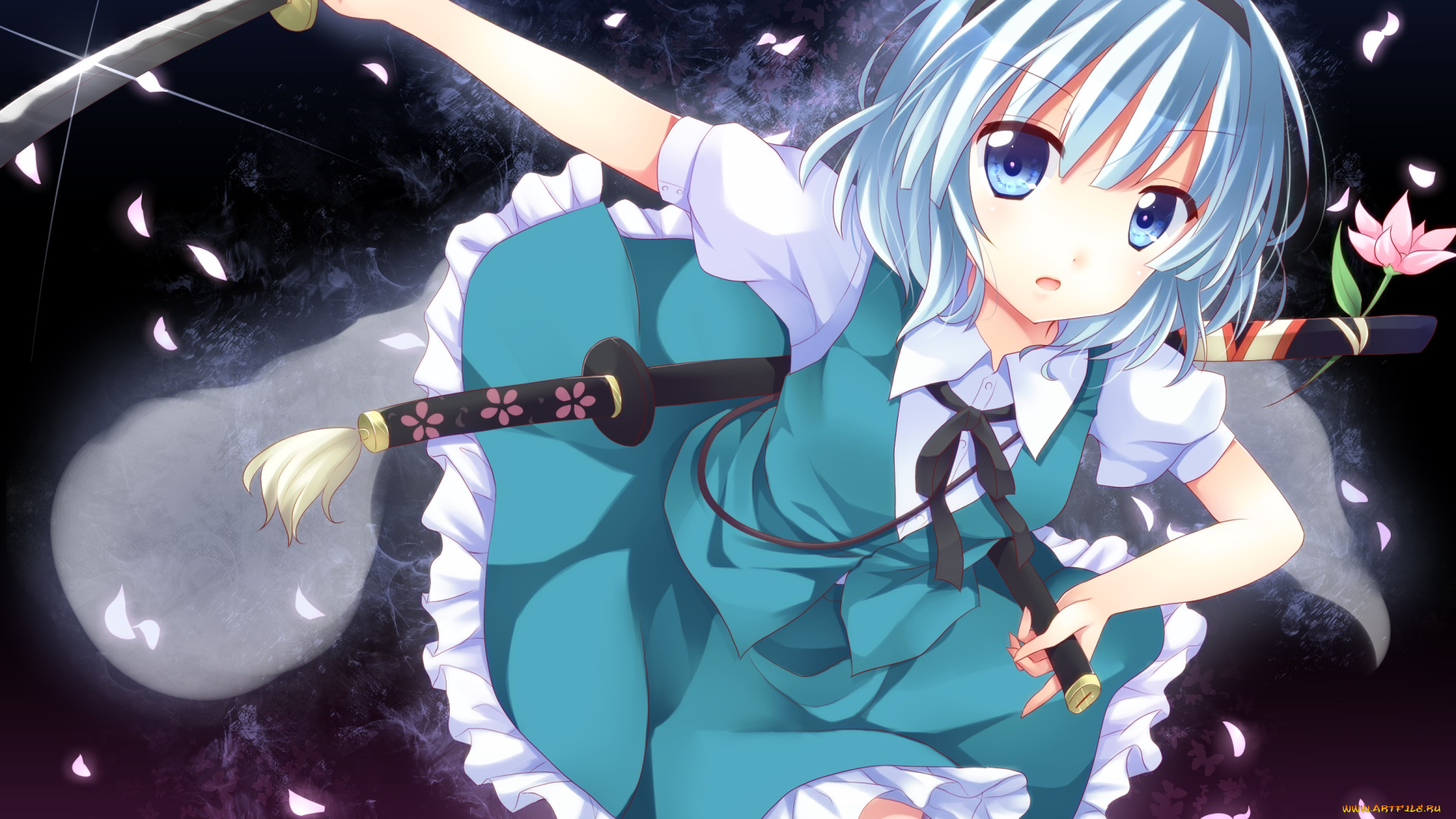 аниме, touhou, девушка, взгляд, фон