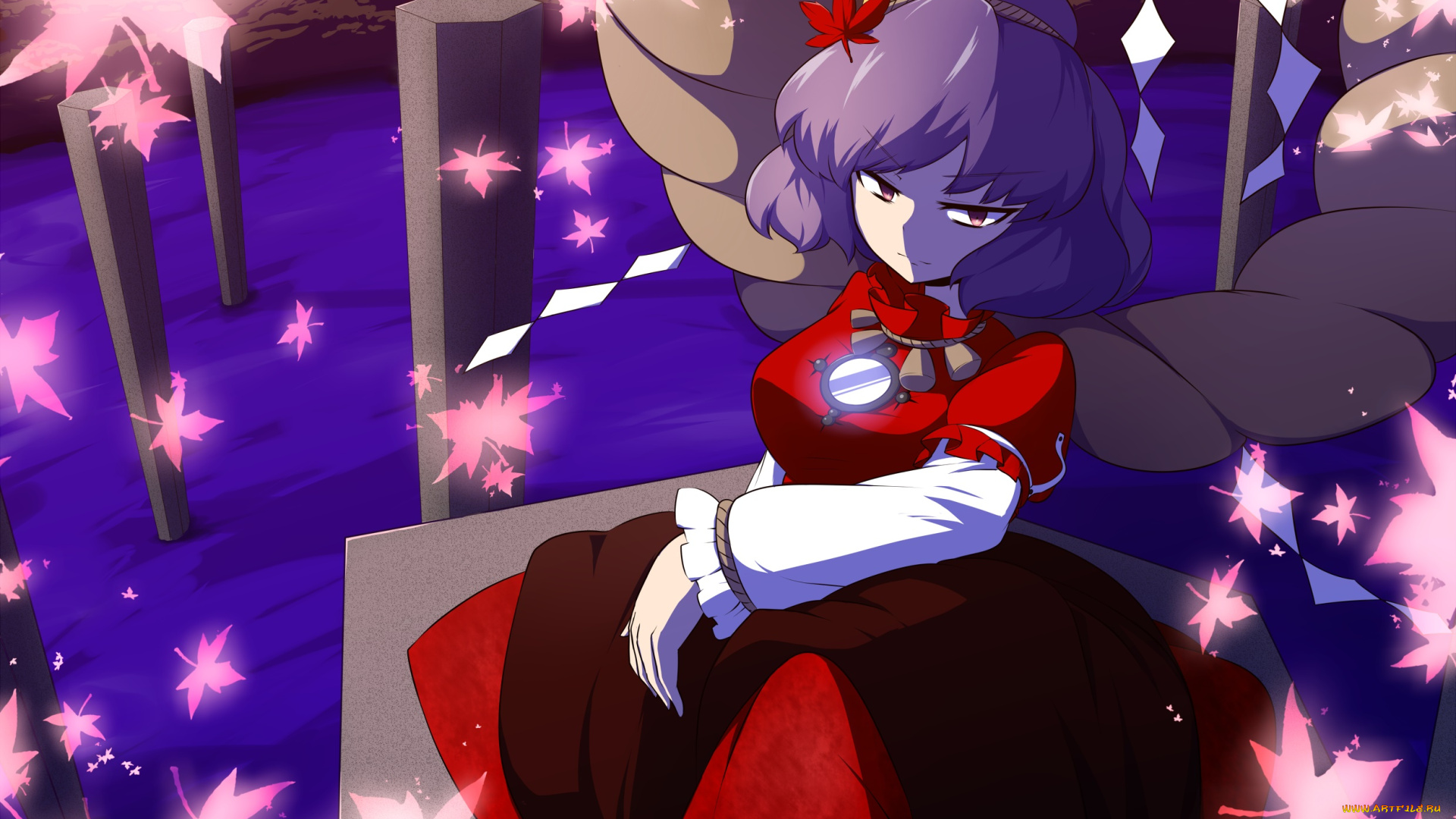 аниме, touhou, девушка, взгляд, фон