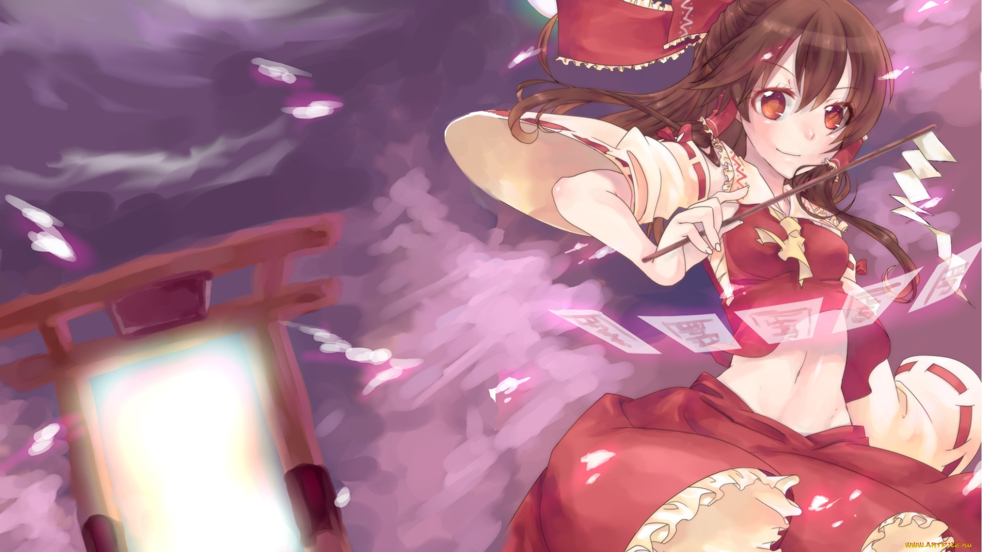 аниме, touhou, девушка, взгляд, фон