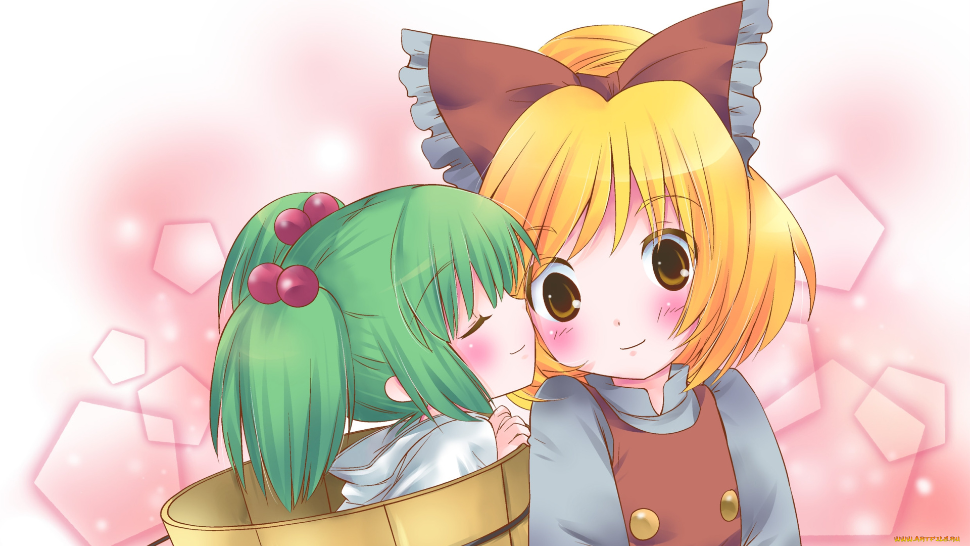 аниме, touhou, девушки, взгляд, фон