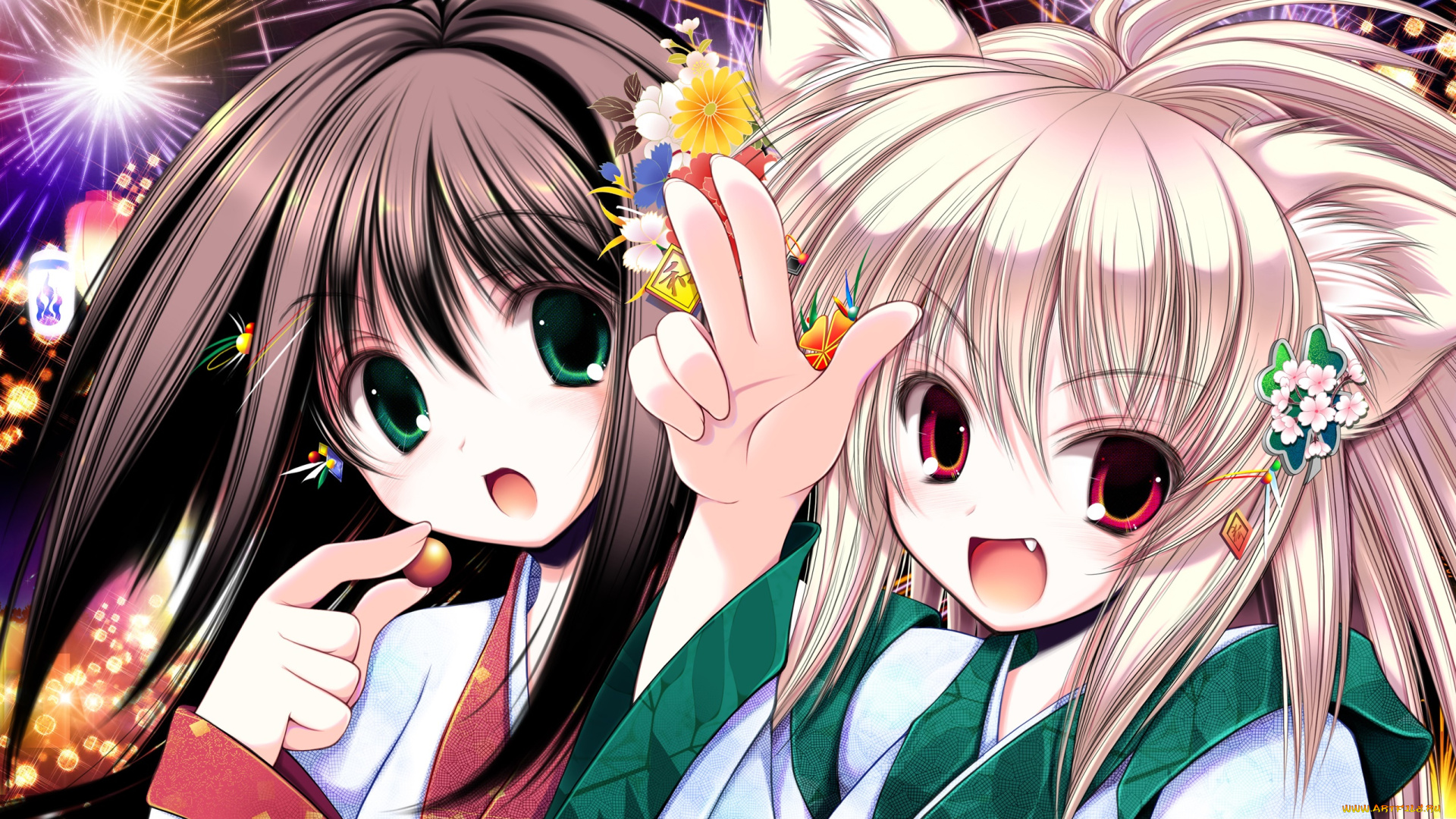 аниме, unknown, , другое, девушки, взгляд, фон