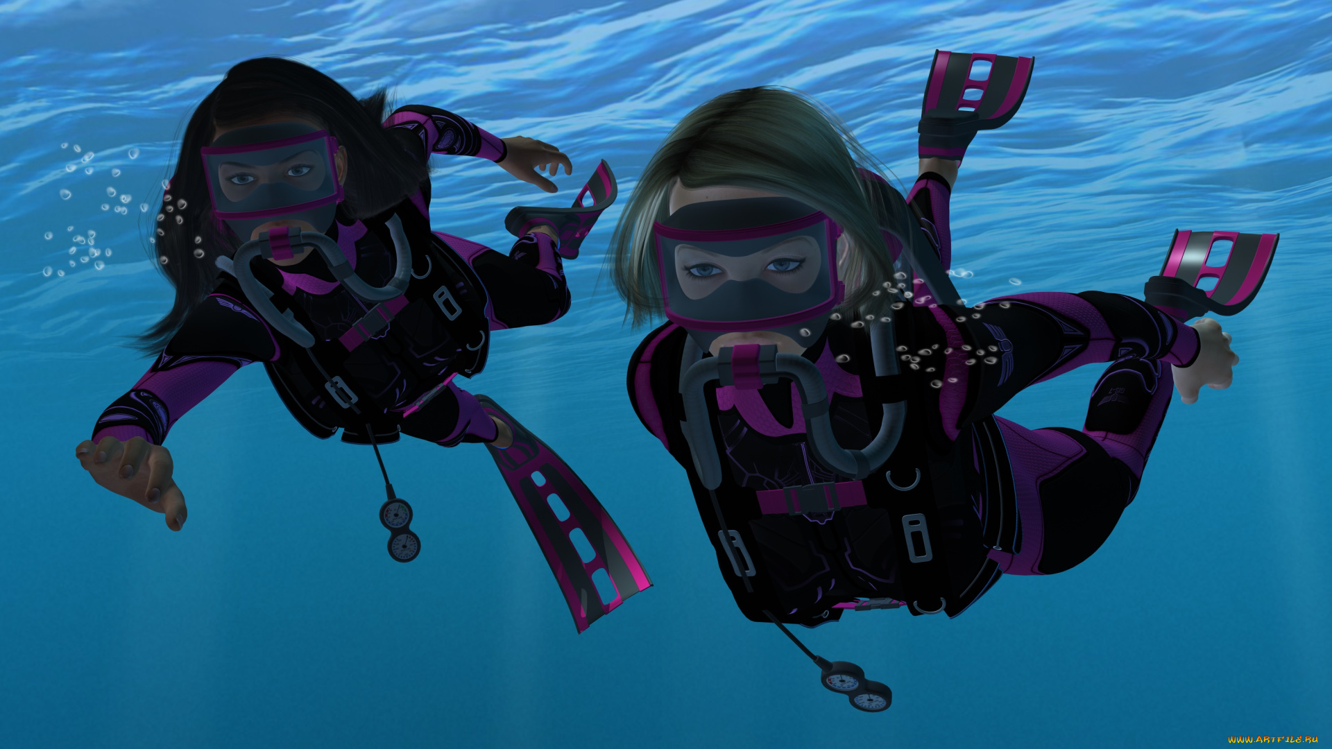 fatal, diving, 3д, графика, фантазия, , fantasy, взгляд, девушки, фон