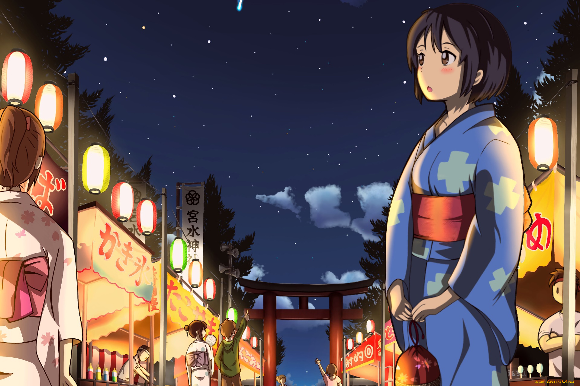 аниме, kimi, no, na, wa, взгляд, девушка, фон