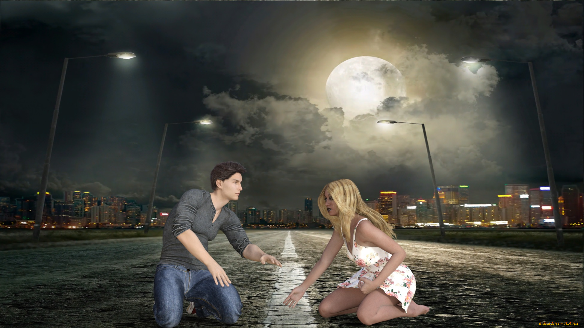 3д, графика, люди, , people, девушка, взгляд, фон, парень