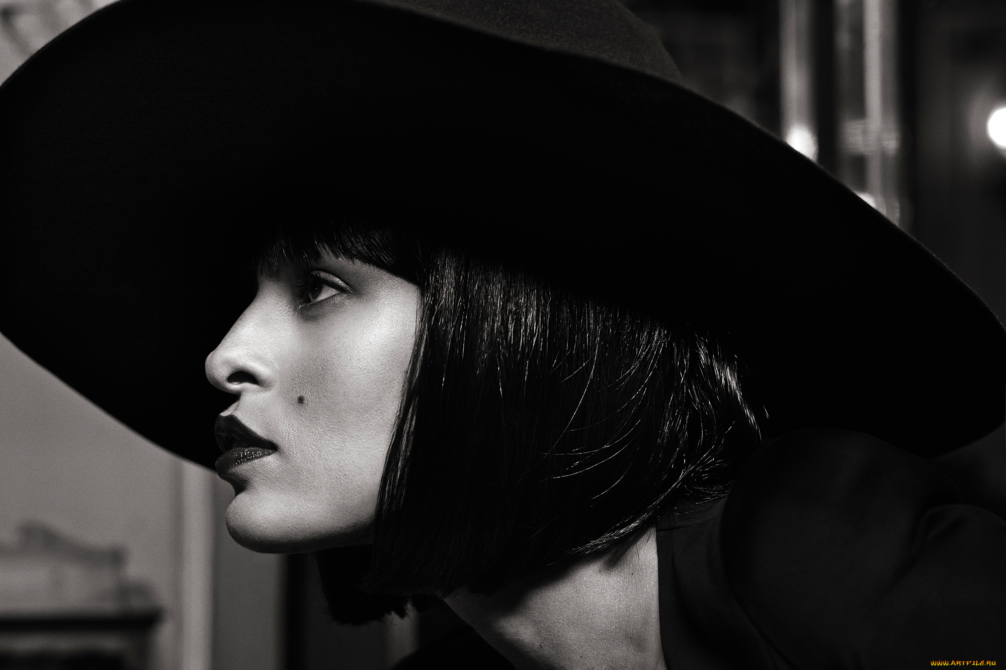 девушки, eva, mendes, актриса, ева, мендес, черно-белая, профиль, шляпа