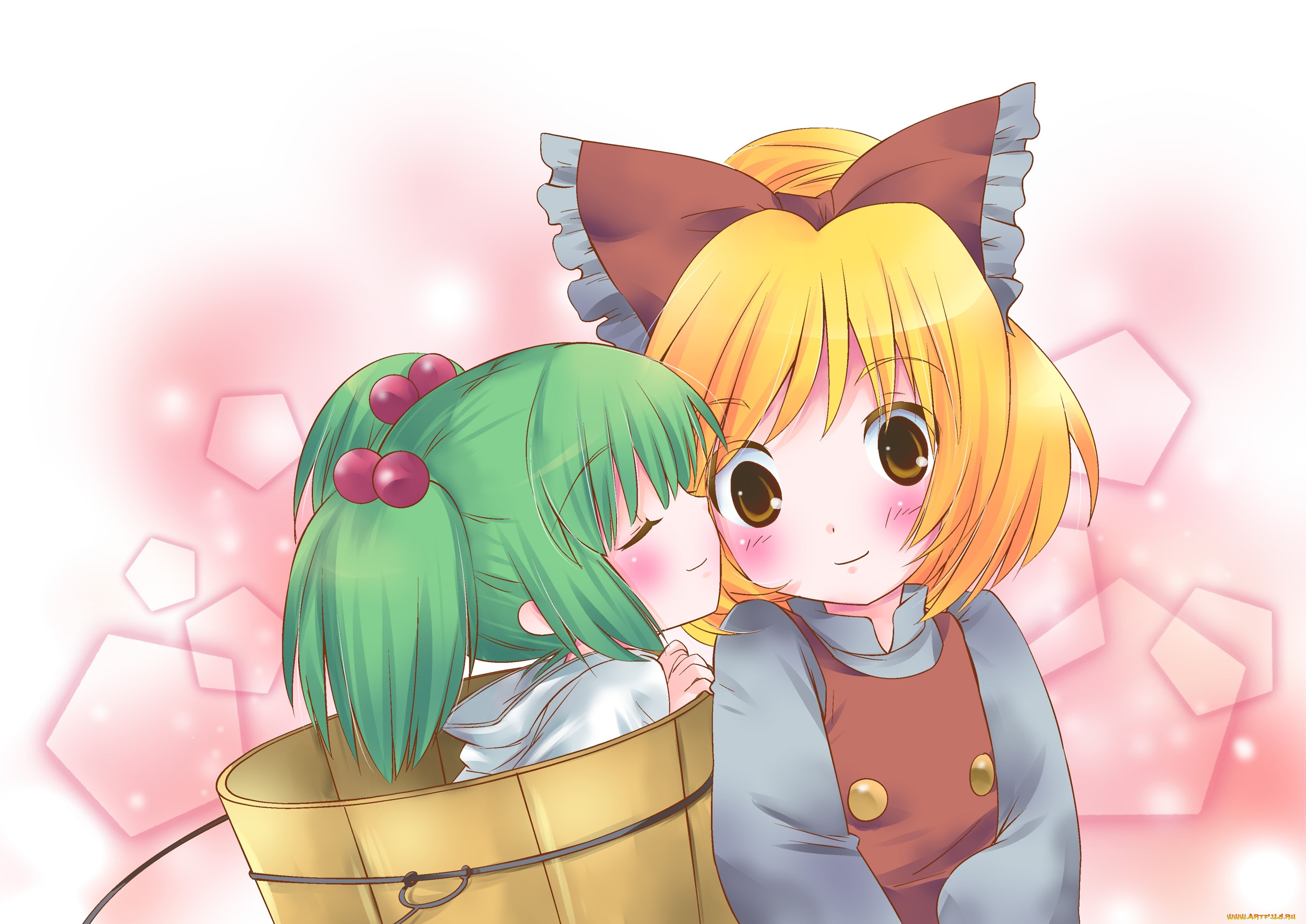 аниме, touhou, девушки, взгляд, фон