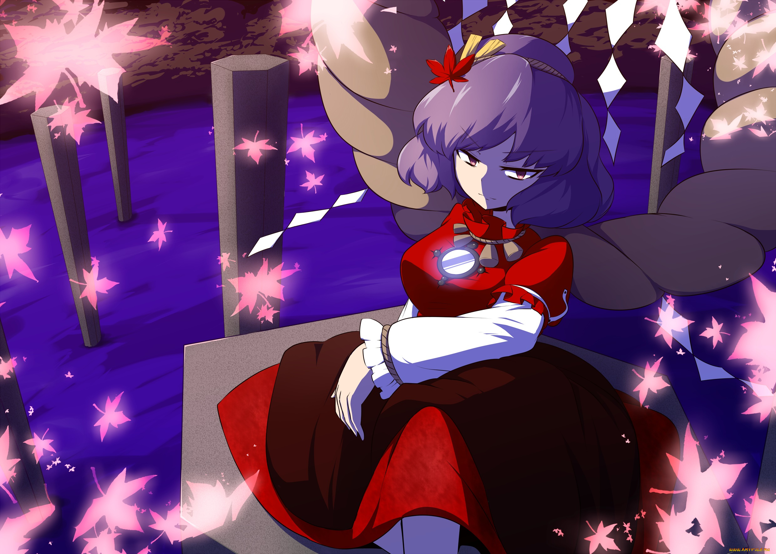 аниме, touhou, девушка, взгляд, фон