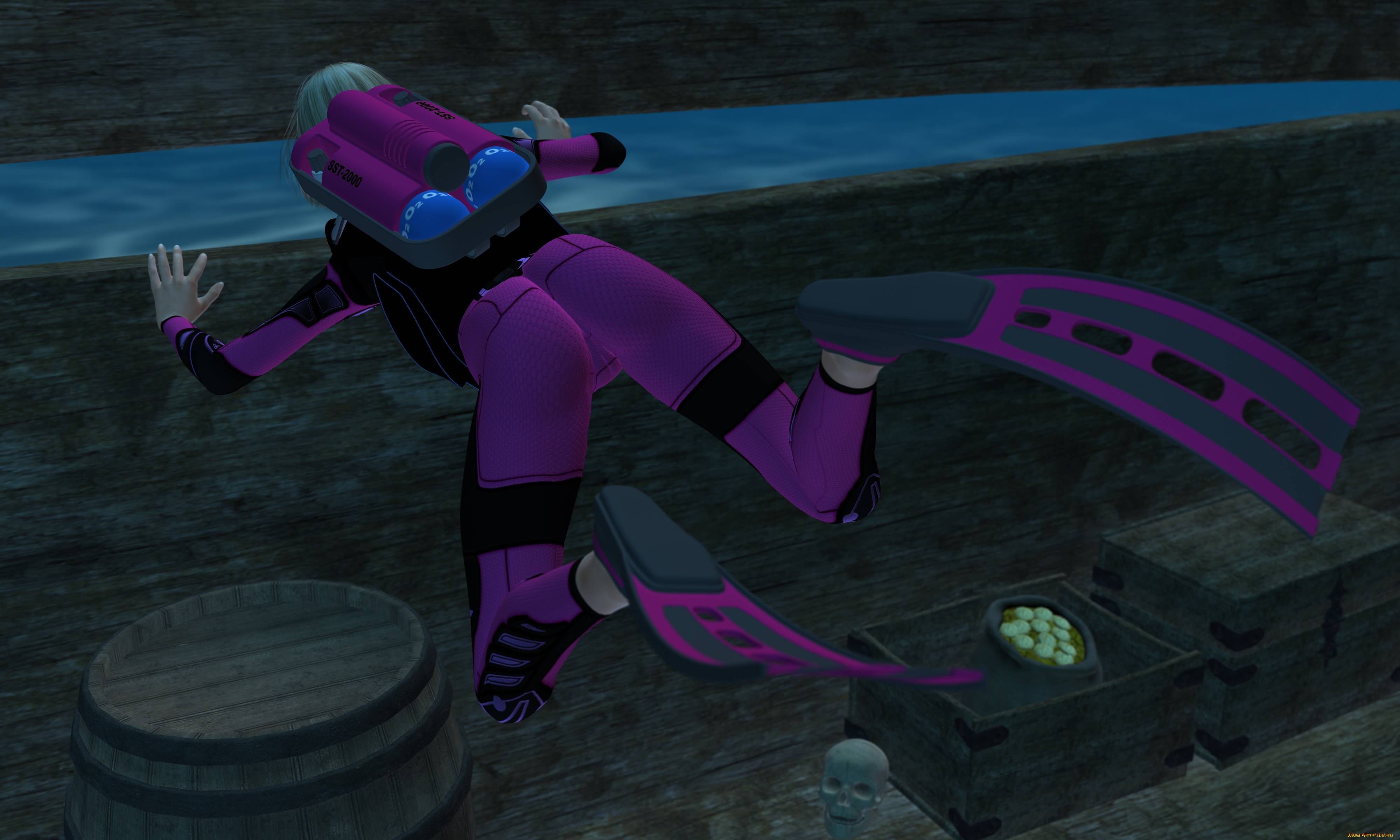 fatal, diving, 3д, графика, фантазия, , fantasy, девушка, fatal, diving, фон, взгляд