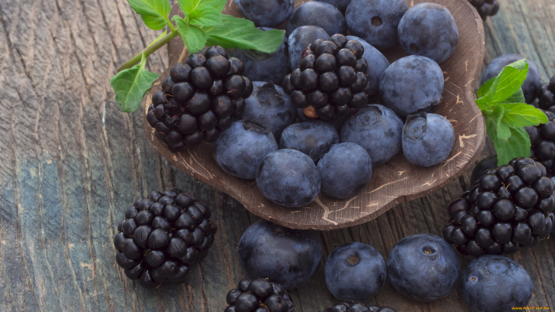 еда, фрукты, , ягоды, ягода, черника, мята, ежевика