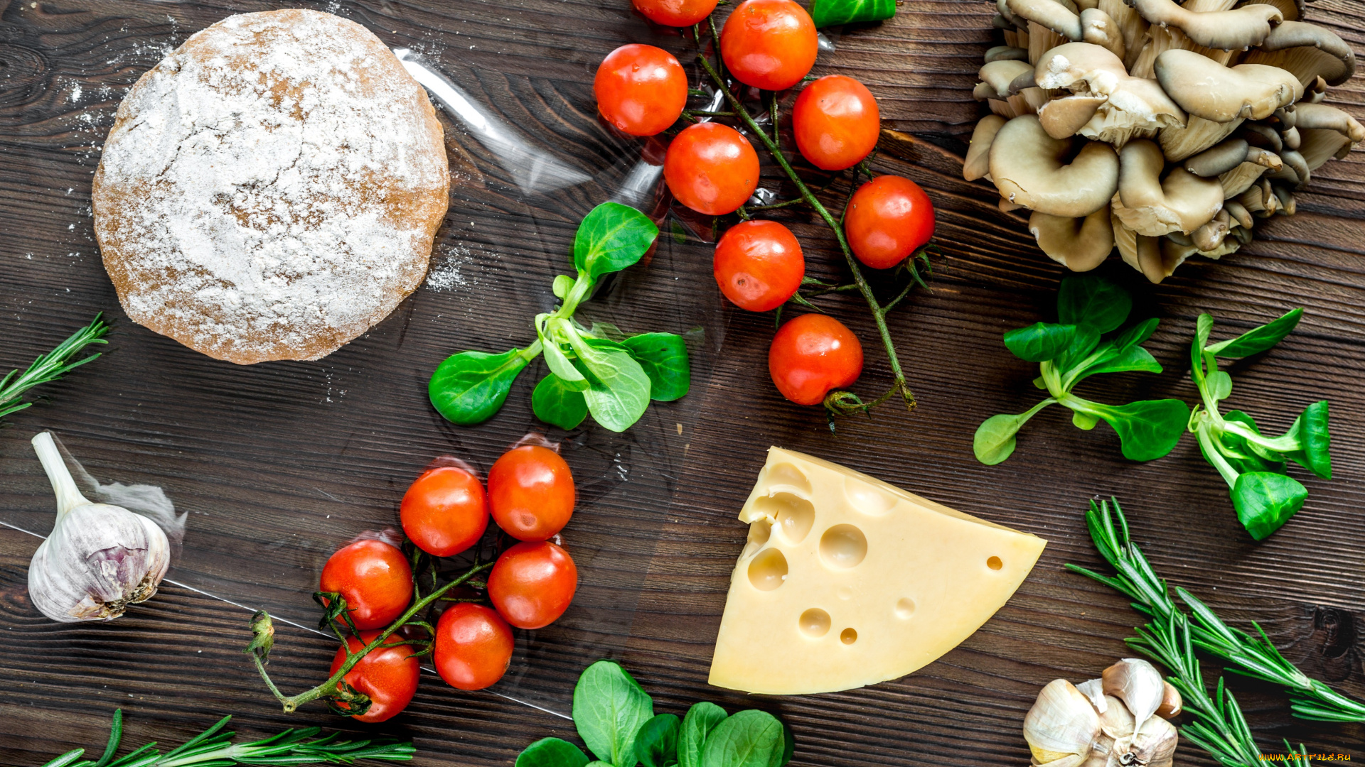 еда, разное, грибы, сыр, зелень, томат, заготовки, чеснок, тесто, помидоры