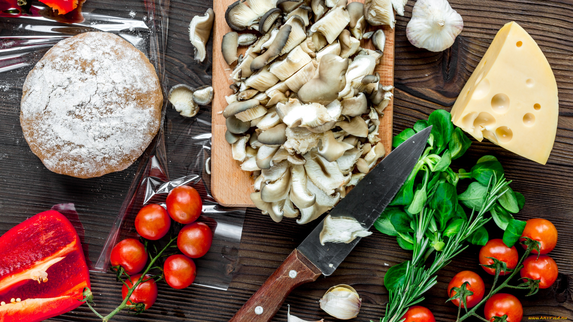 еда, разное, зелень, сыр, томат, грибы, тесто, чеснок, заготовки, помидоры