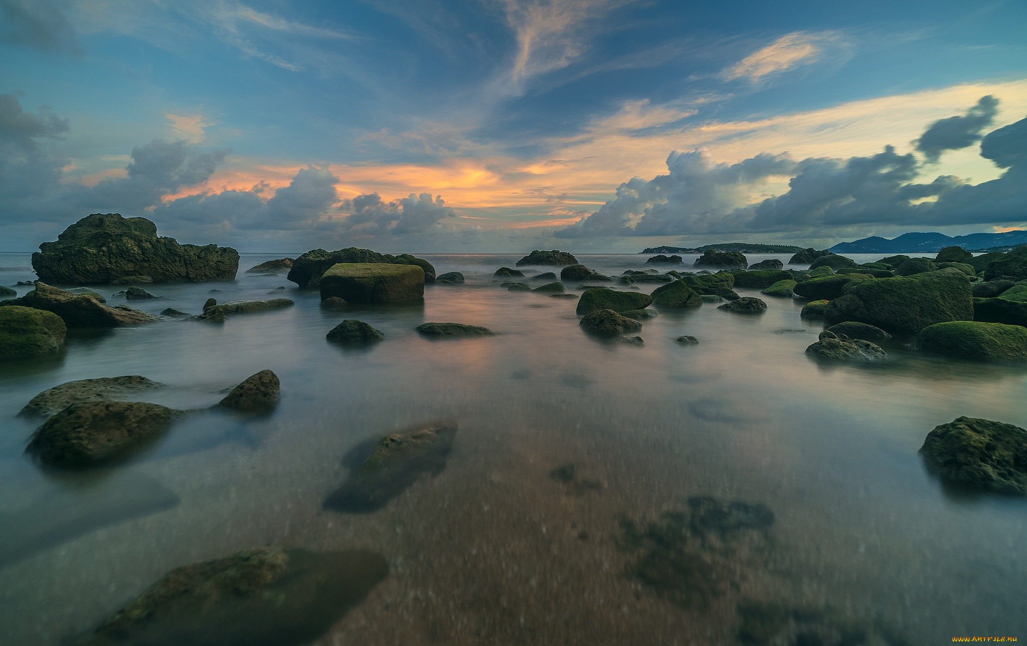 природа, моря, океаны, море, камни, закат