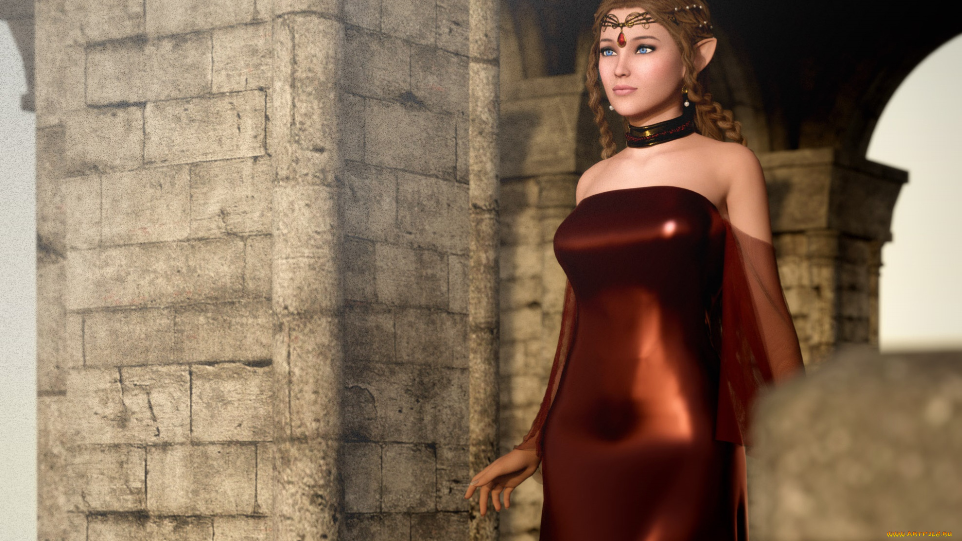 3д, графика, эльфы, , elves, фон, взгляд, эльфийка