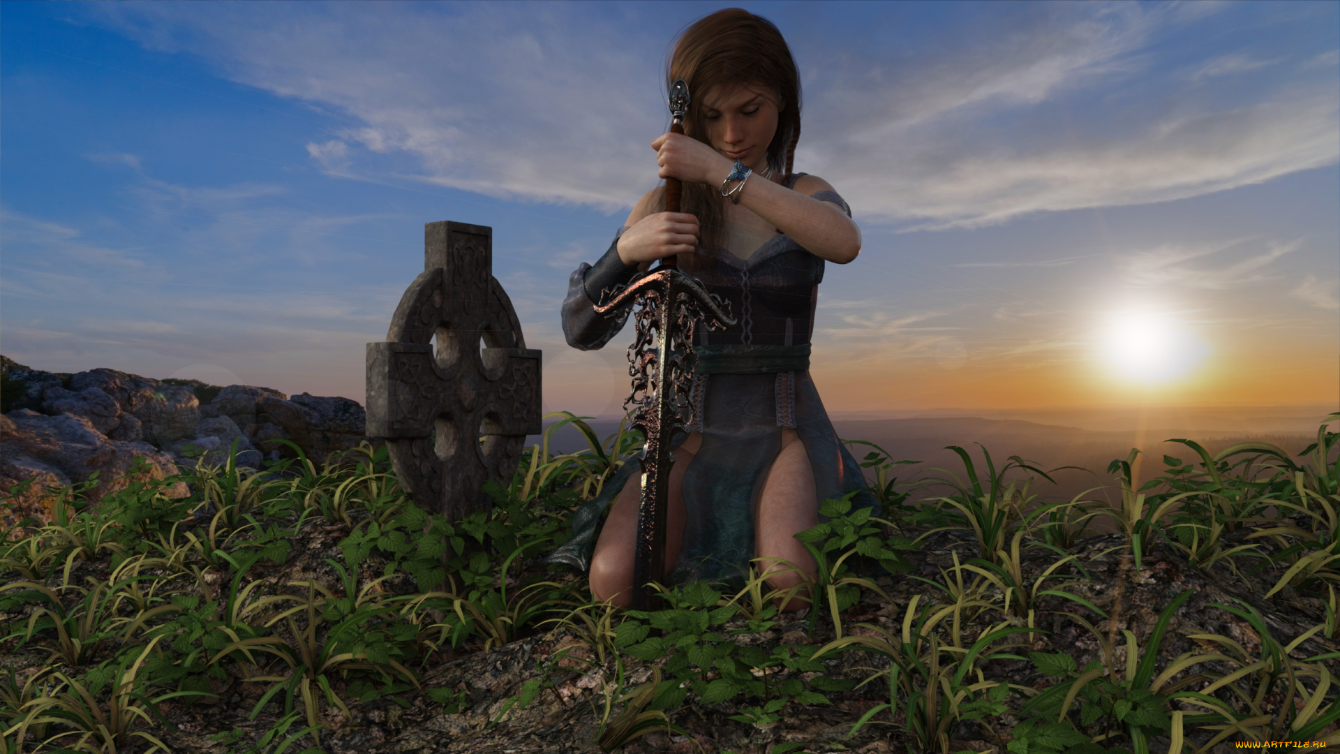 3д, графика, фантазия, , fantasy, девушка, взгляд, фон