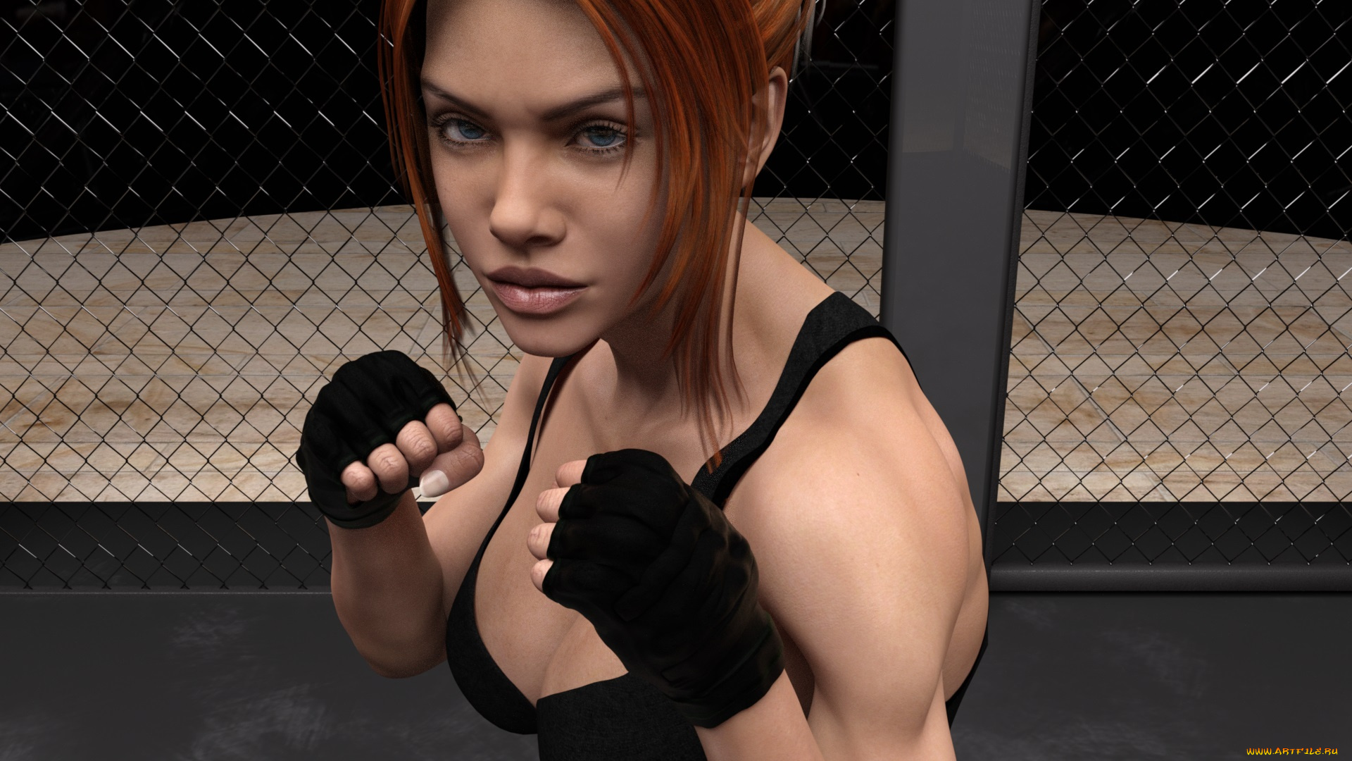 3д, графика, спорт, , sport, девушка, взгляд, фон, ринг, бокс