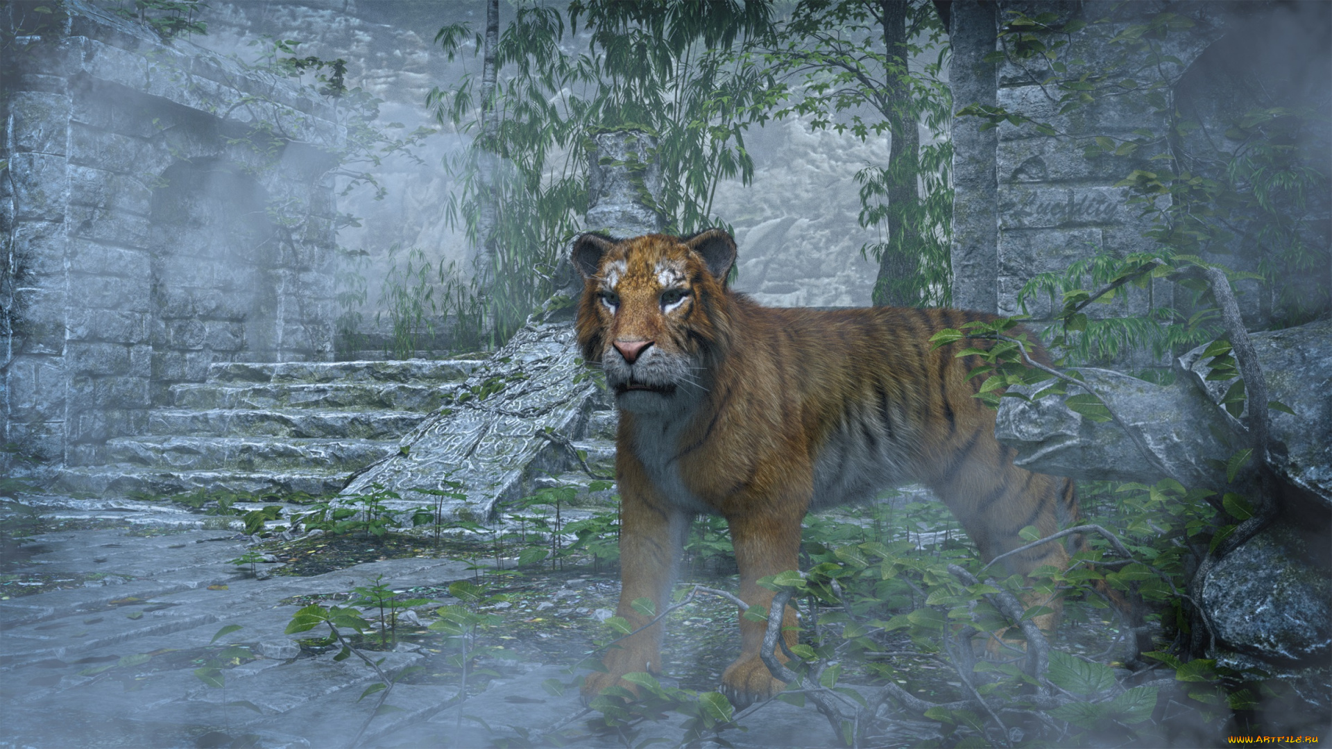 3д, графика, животные, , animals, тигр