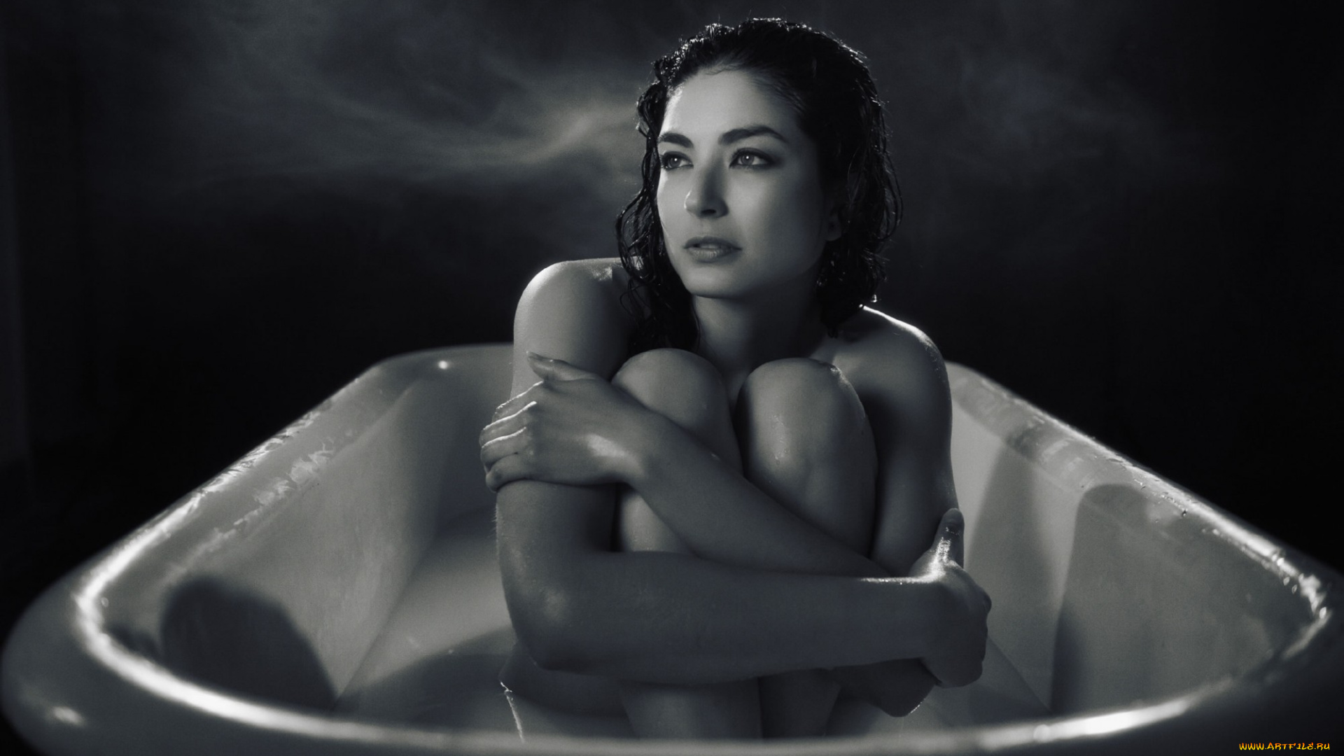 девушки, -unsort, , Черно-белые, обои, ванна, брюнетка, черно-белая, chanon, finley