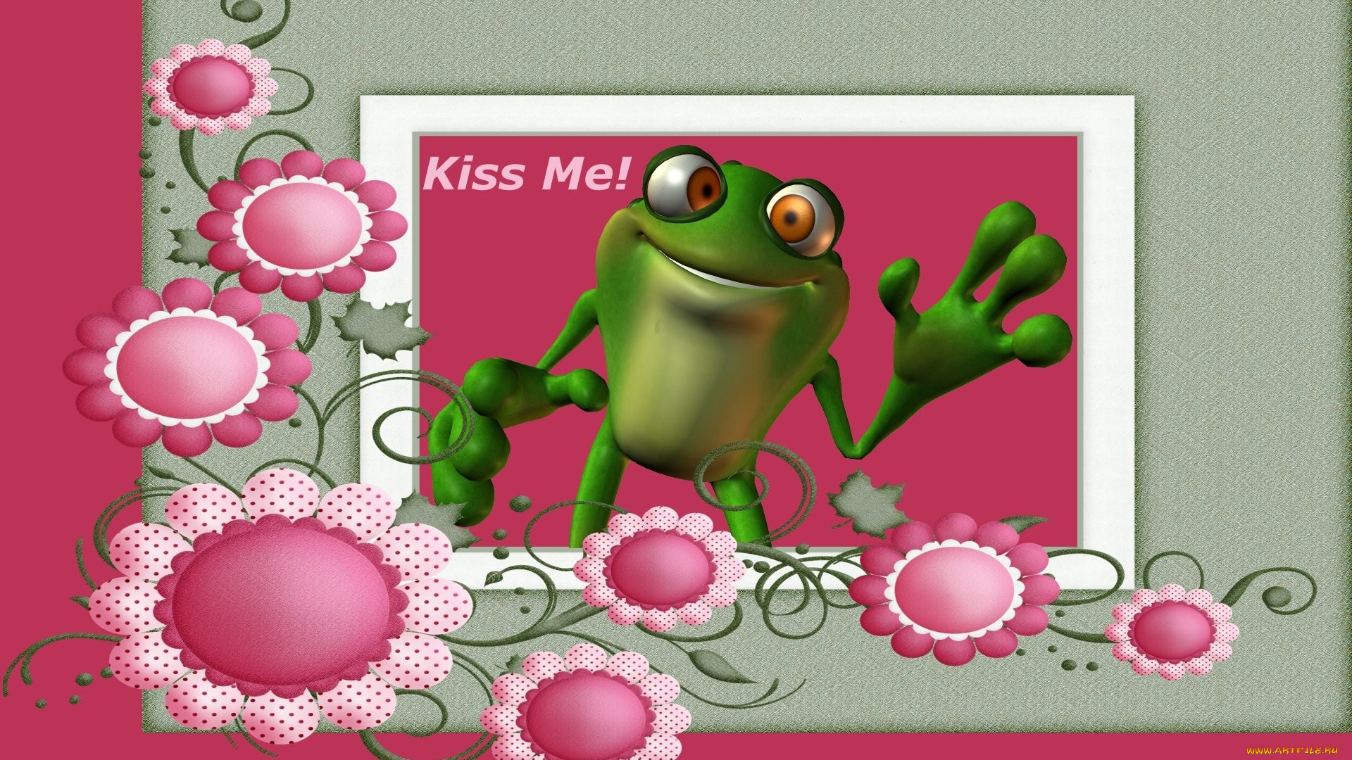 векторная, графика, животные, , animals, лягушка, фон, лепестки, цветы