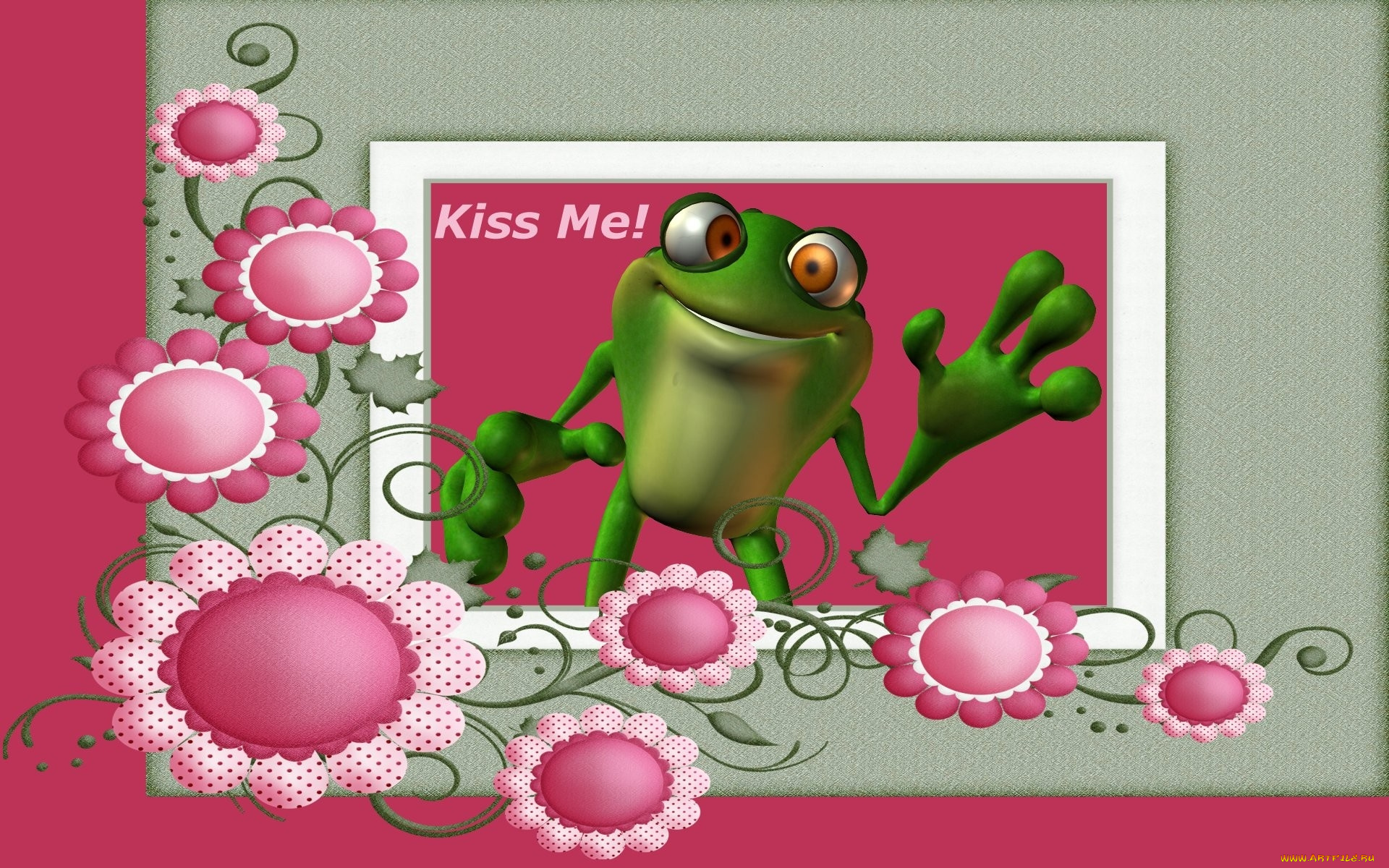 векторная, графика, животные, , animals, лягушка, фон, лепестки, цветы