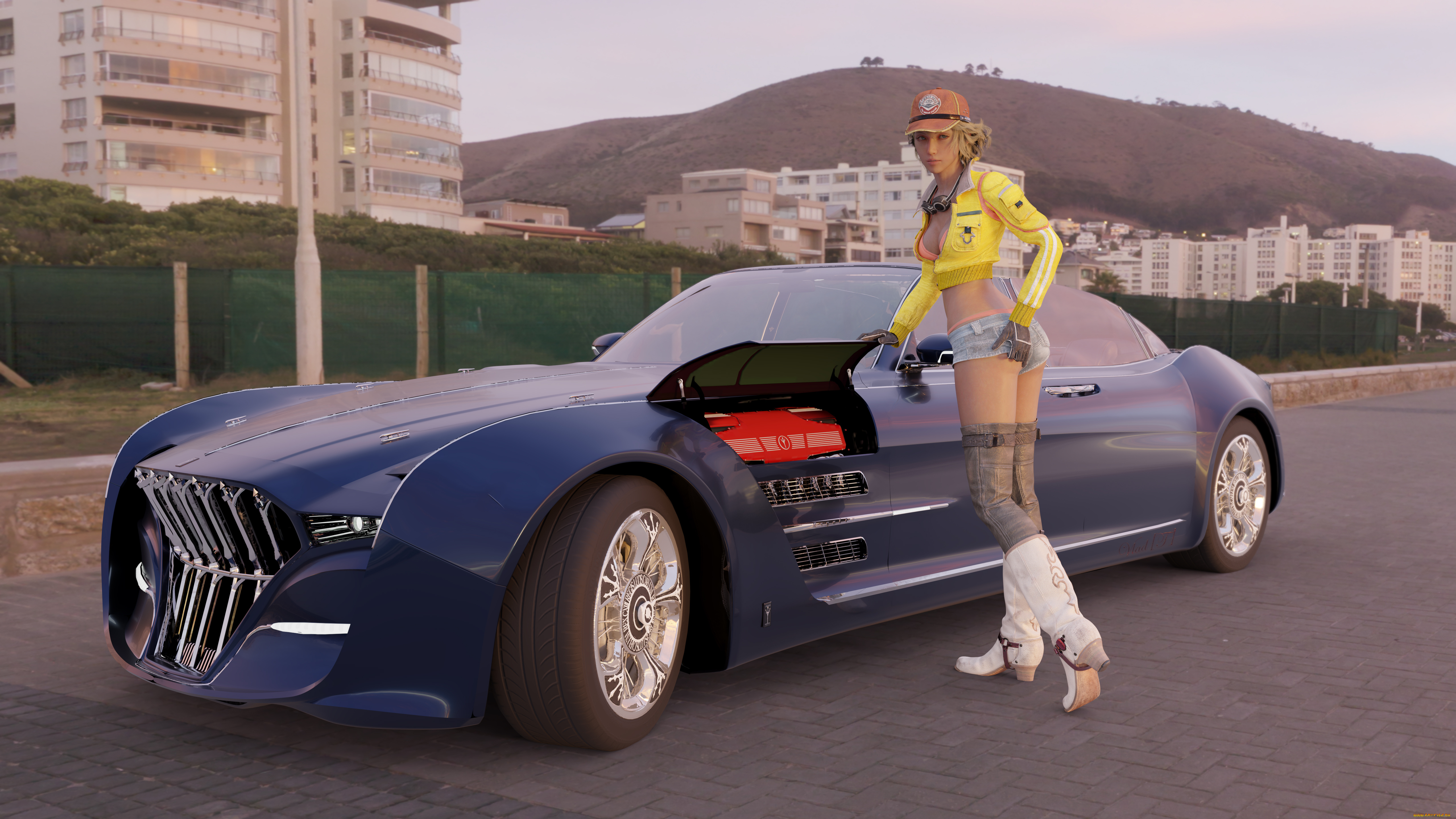 3д, графика, люди-авто, мото, , people-, car, , , moto, девушка, взгляд, фон