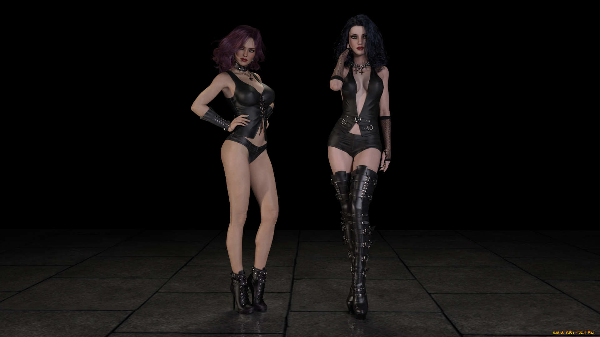 3д, графика, люди, , people, ботфорты, корсет, взгляд, фон, девушки