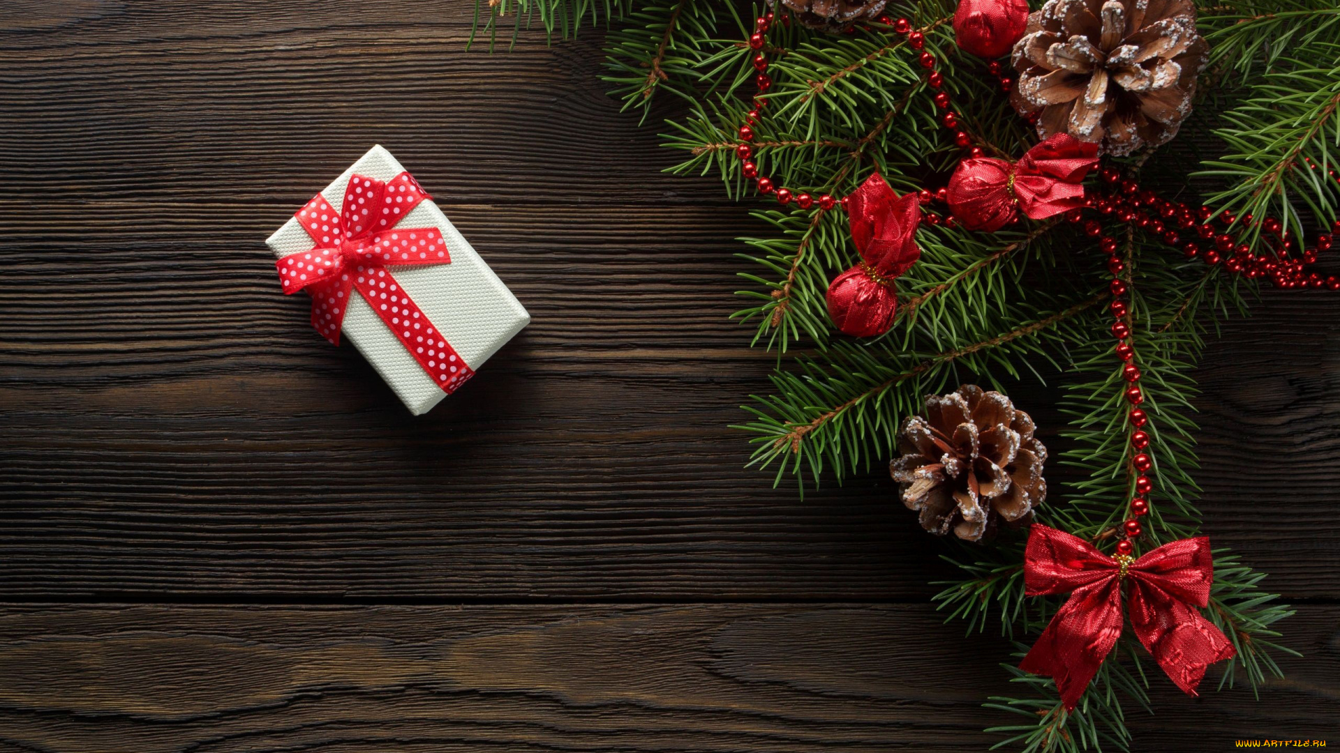 праздничные, подарки, и, коробочки, бант, подарок, бусы, шишки