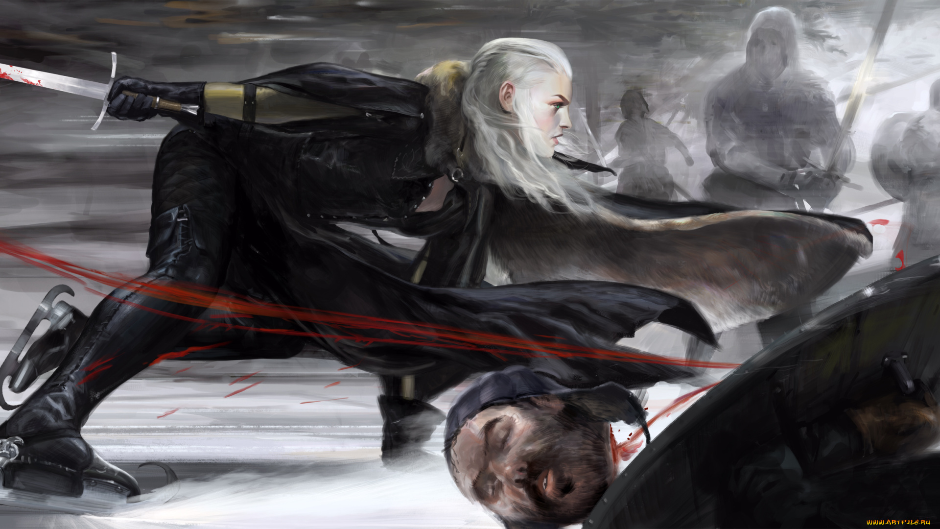 видео, игры, the, witcher, 3, , wild, hunt, меч, бой, фон, девушка