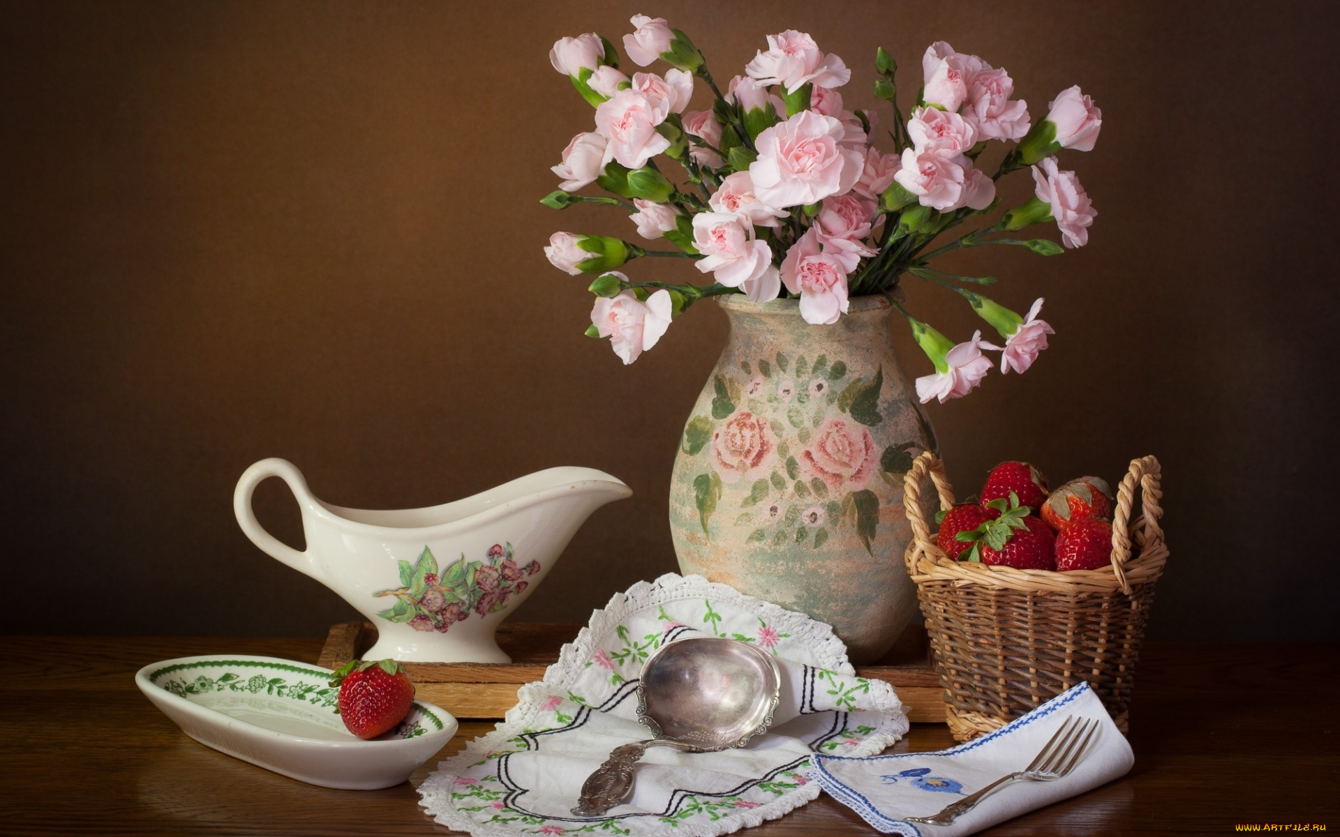 еда, клубника, , земляника, гвоздика, ягоды, корзинка