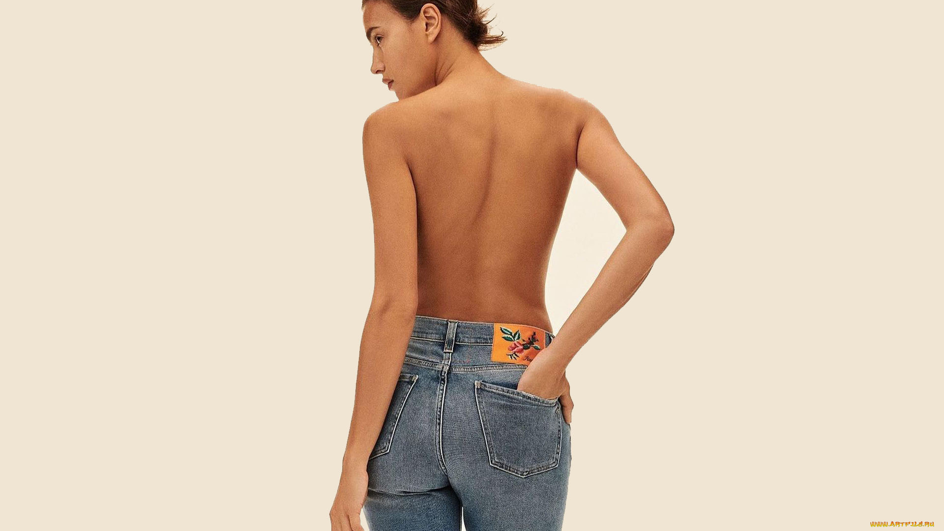 девушки, irina, shayk, модель, спина, джинсы