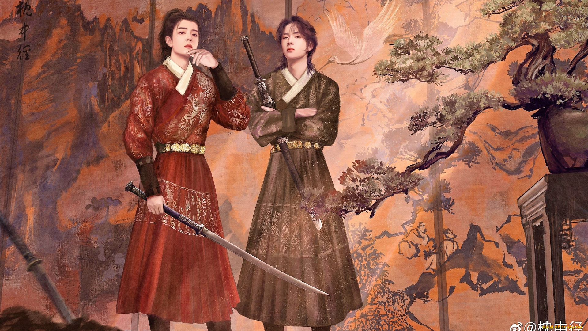 рисованное, люди, сяо, джан, ван, ибо, костюмы, мечи