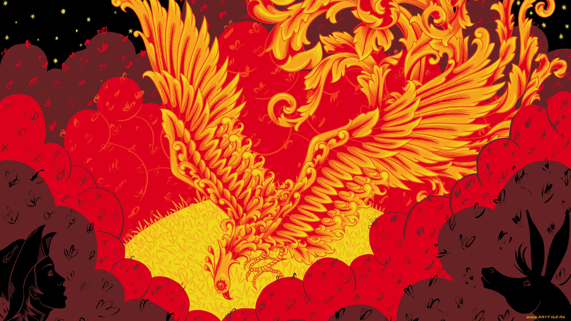 векторная, графика, мультфильмы, , cartoons, иван, жар-птица, конек-горбунок