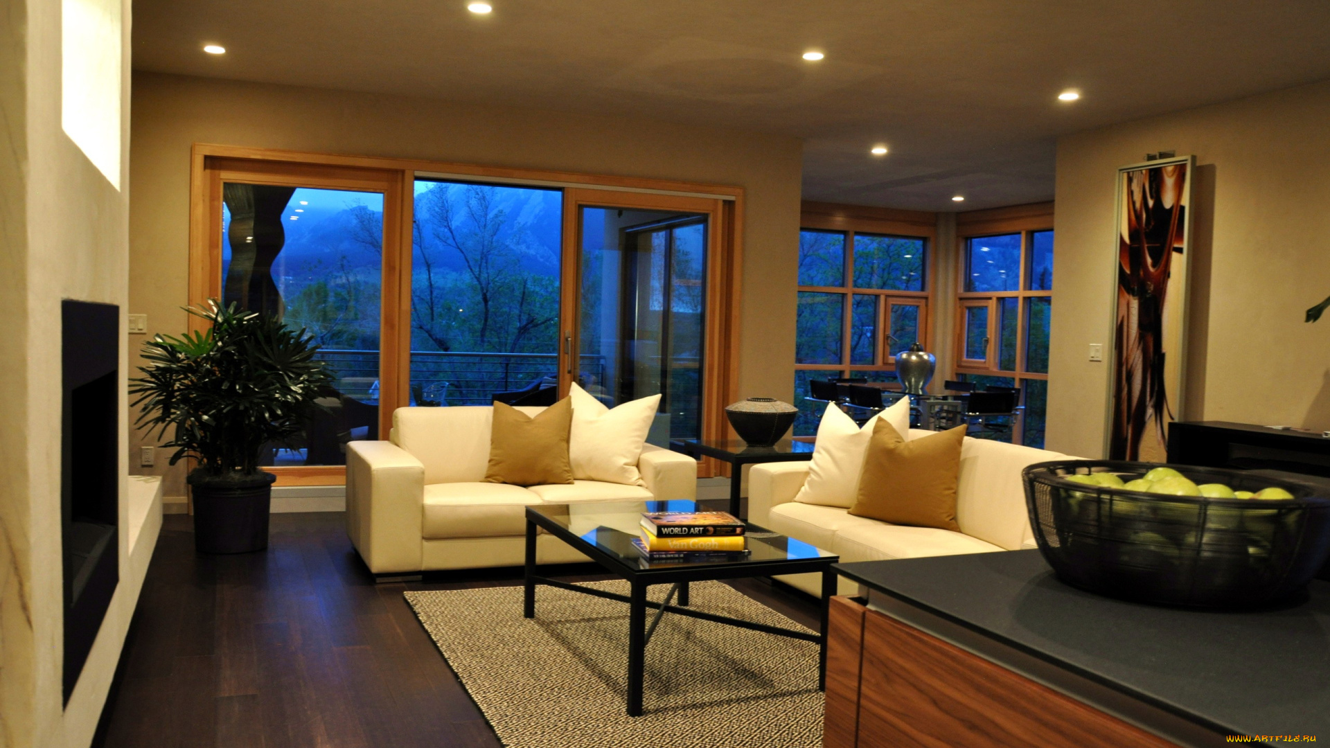 интерьер, гостиная, мягкий, уголок, диваны, вазон