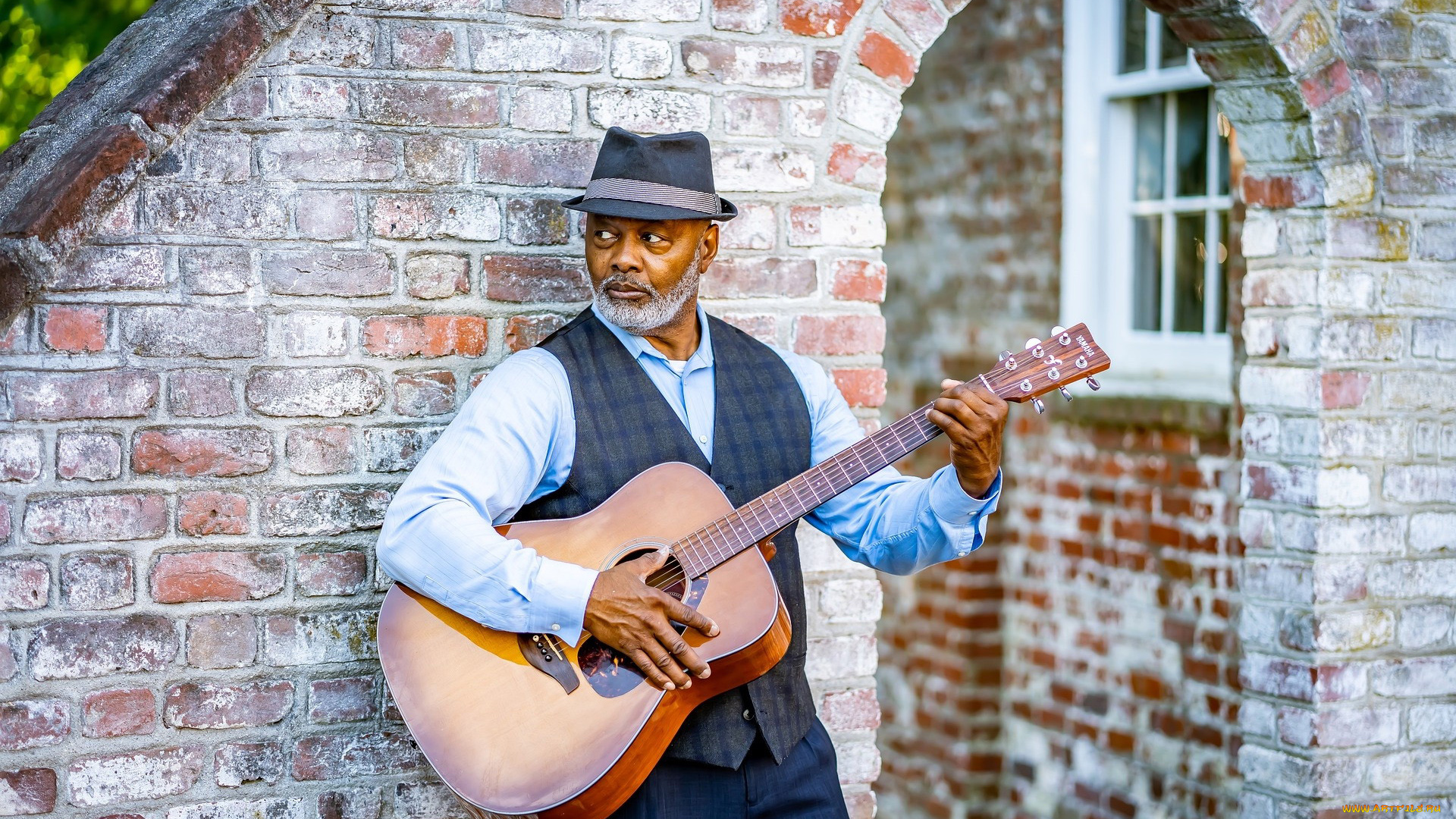 музыка, -другое, пожилой, мужчина, седая, борода, гитара