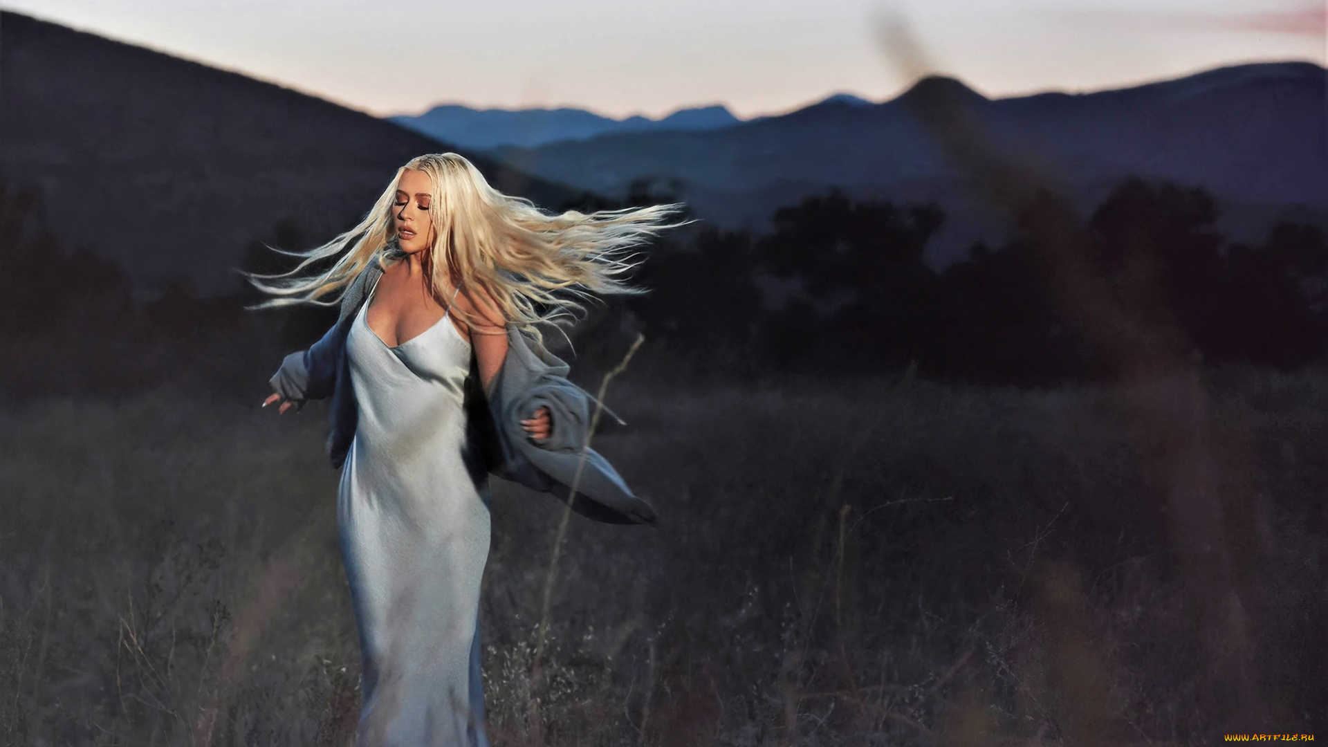 музыка, christina, aguilera, певица, блондинка, пальто, поле