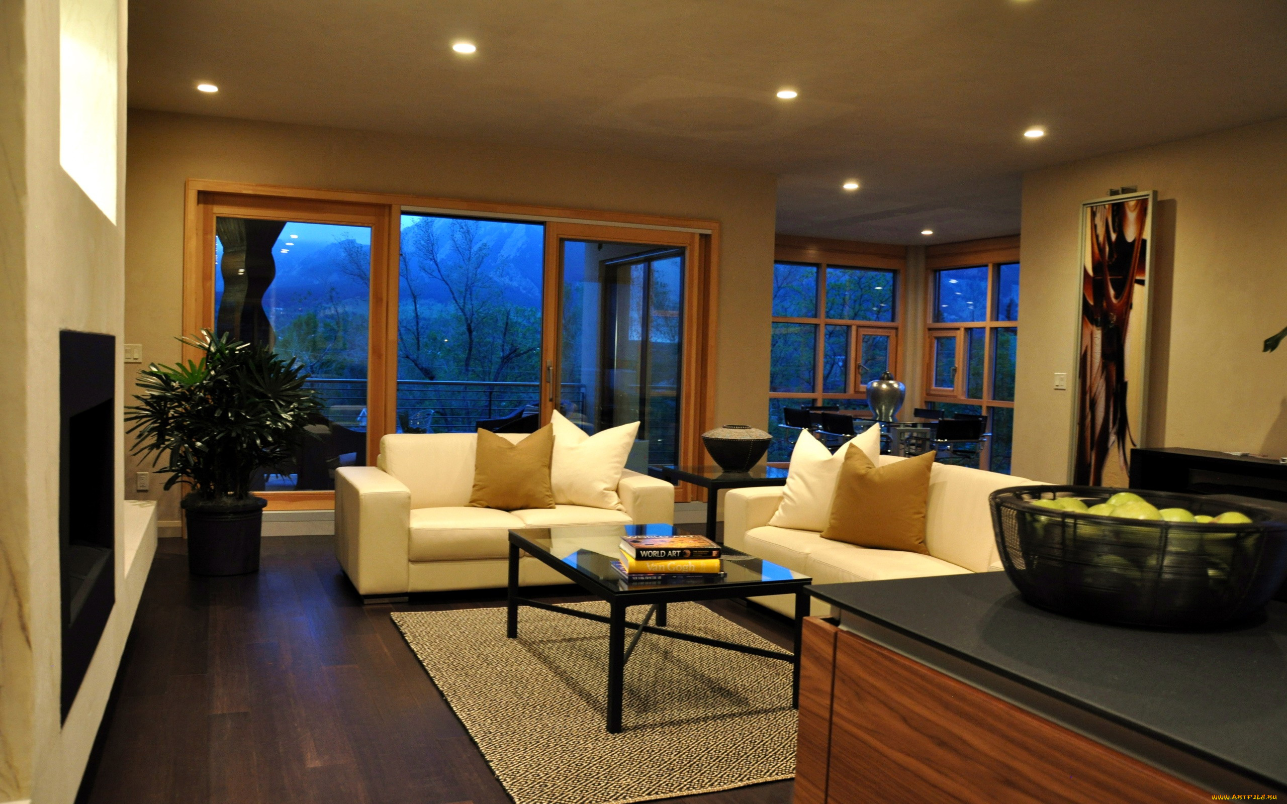 интерьер, гостиная, мягкий, уголок, диваны, вазон