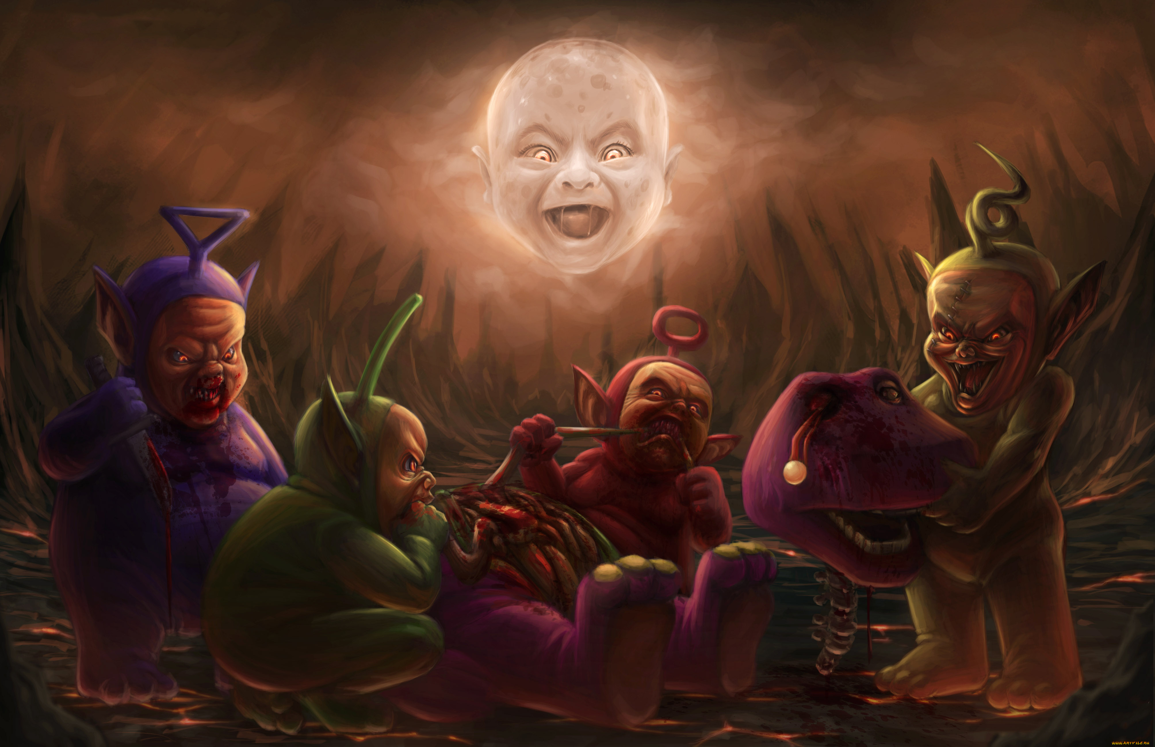 фэнтези, существа, фон, лицо, ребенок, телепузики