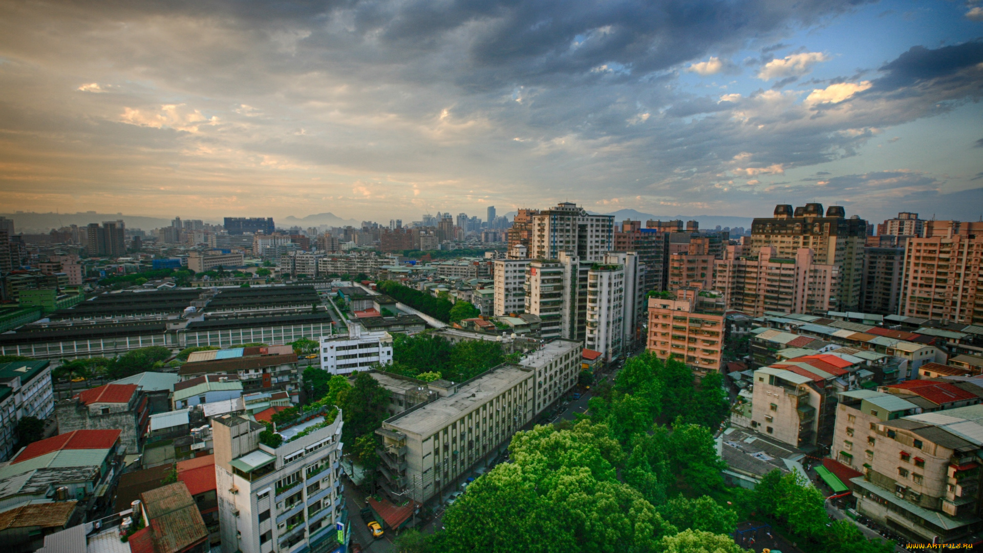 города, тайбэй, , тайвань, , китай, городской, вид, пейзаж, дальний, облака, небо, здание, деревья, закат, тайбэй