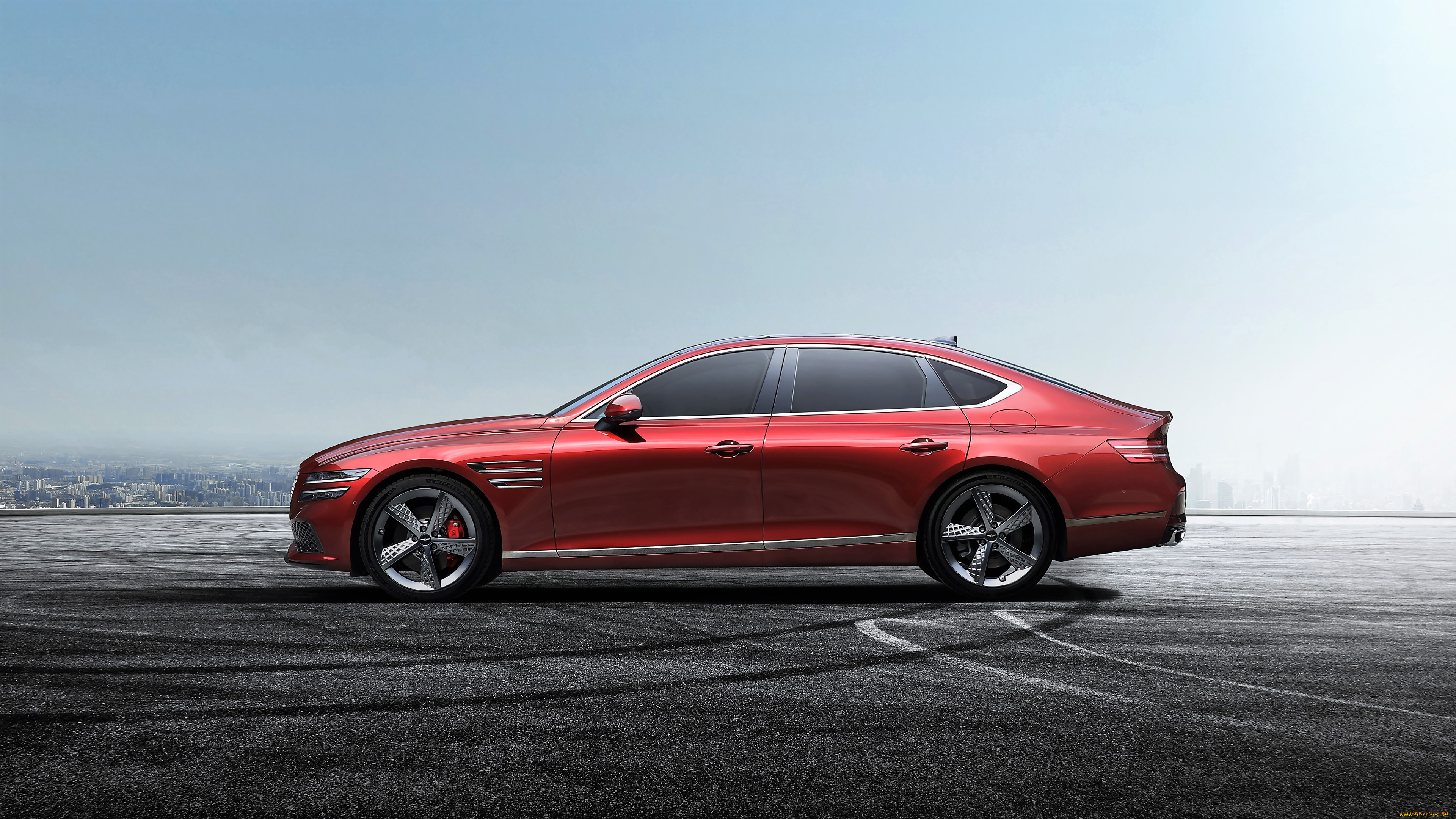 genesis, g80, sport, автомобили, genesis, красный, площадка