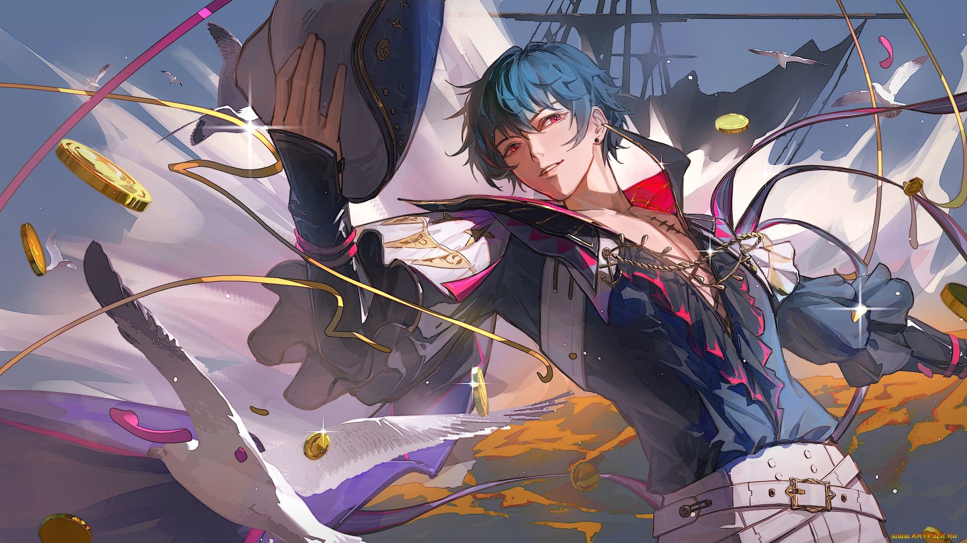 аниме, wuthering, waves, парень