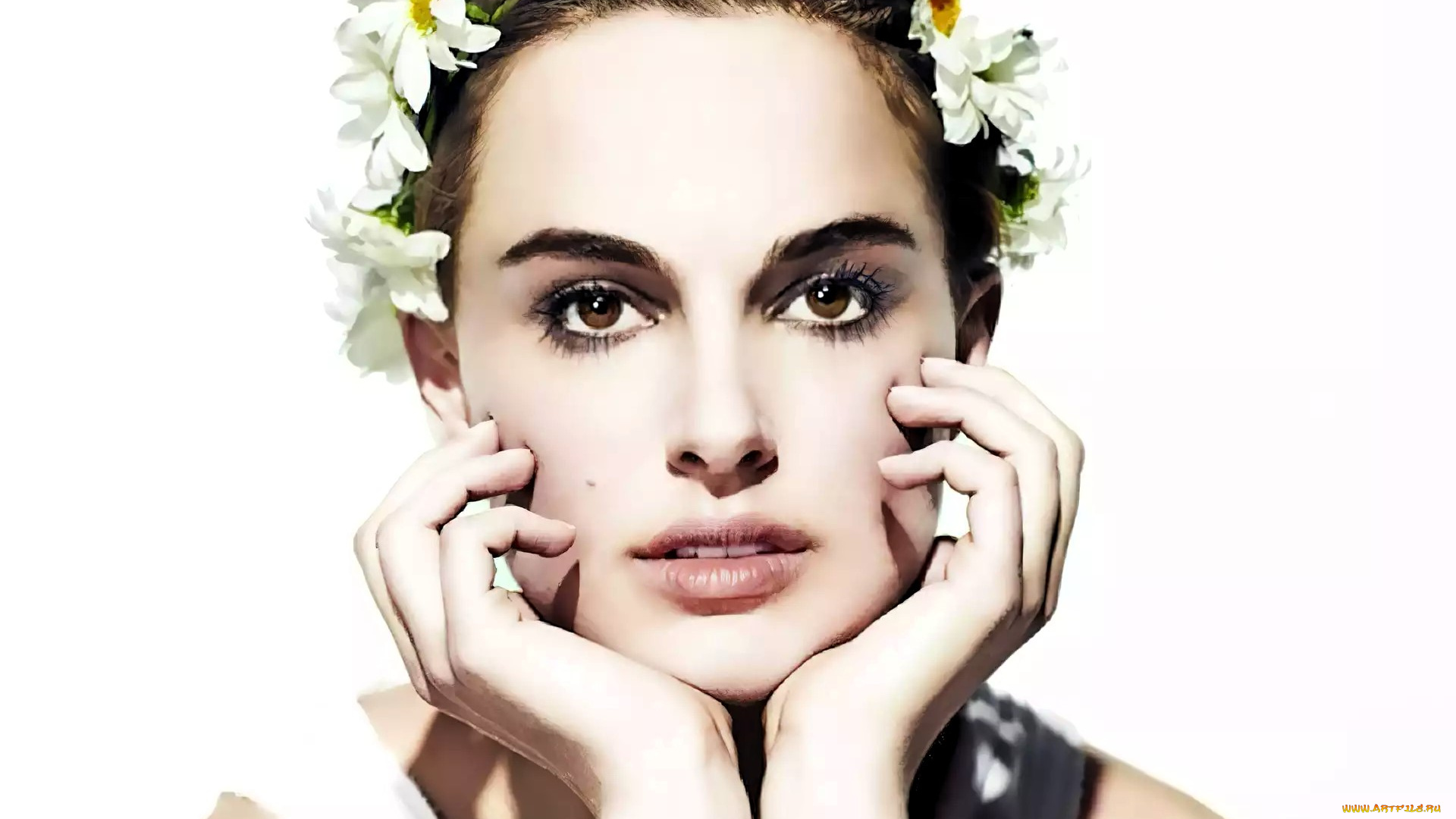 девушки, natalie, portman, актриса, лицо, венок, цветы