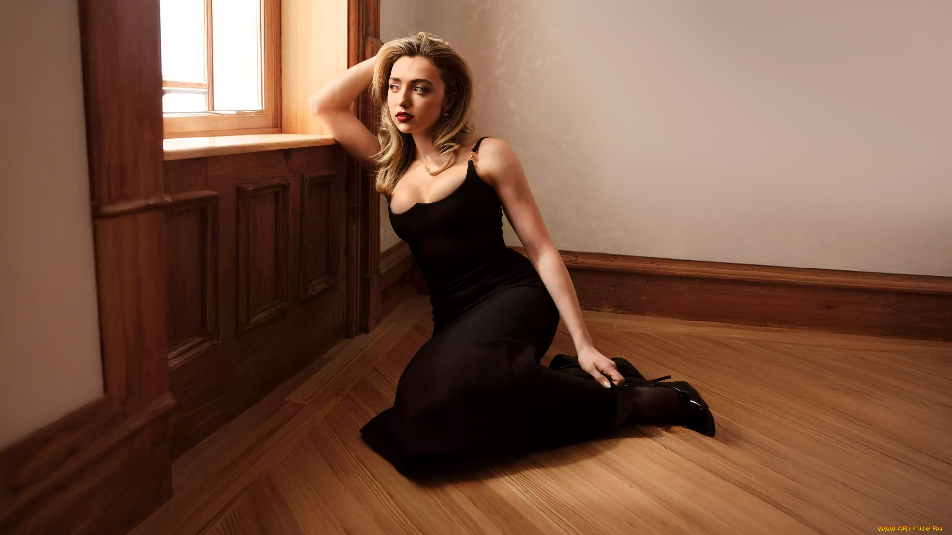 девушки, peyton, list, блондинка, платье, каблуки, паркет