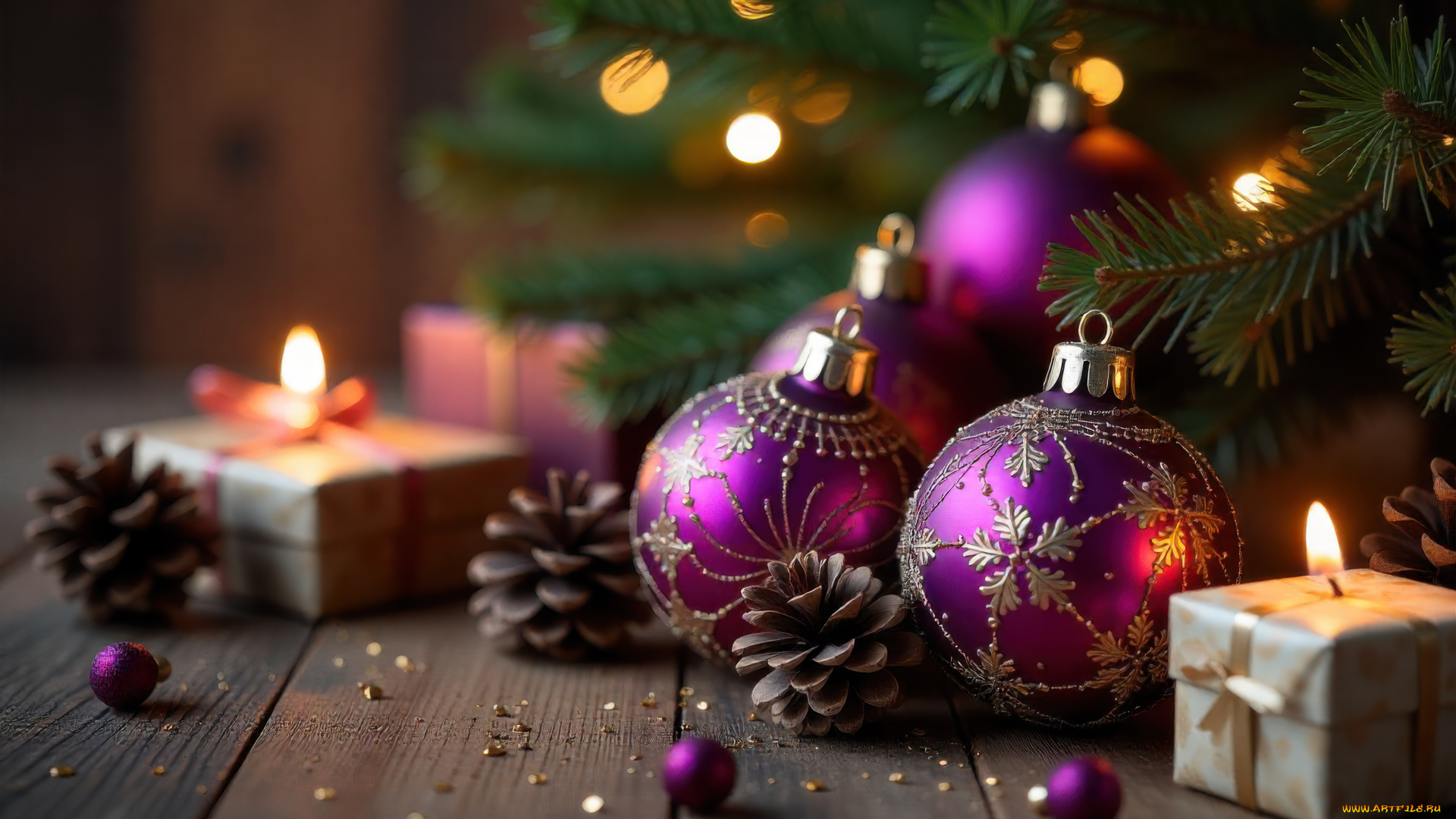 праздничные, новогодние, свечи, новогодняя