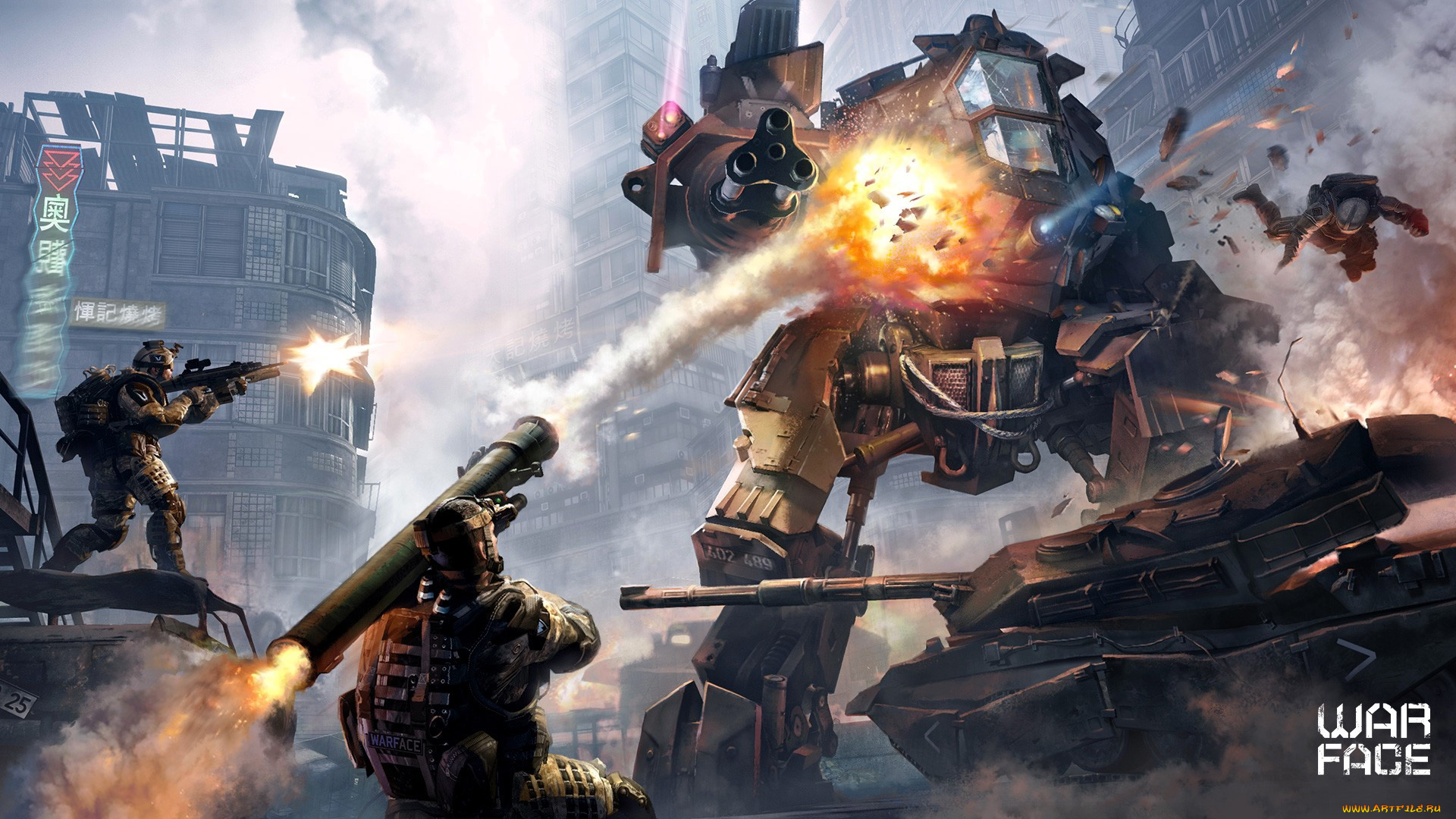 видео, игры, warface, солдаты, оружие, бой, танк, робот, город