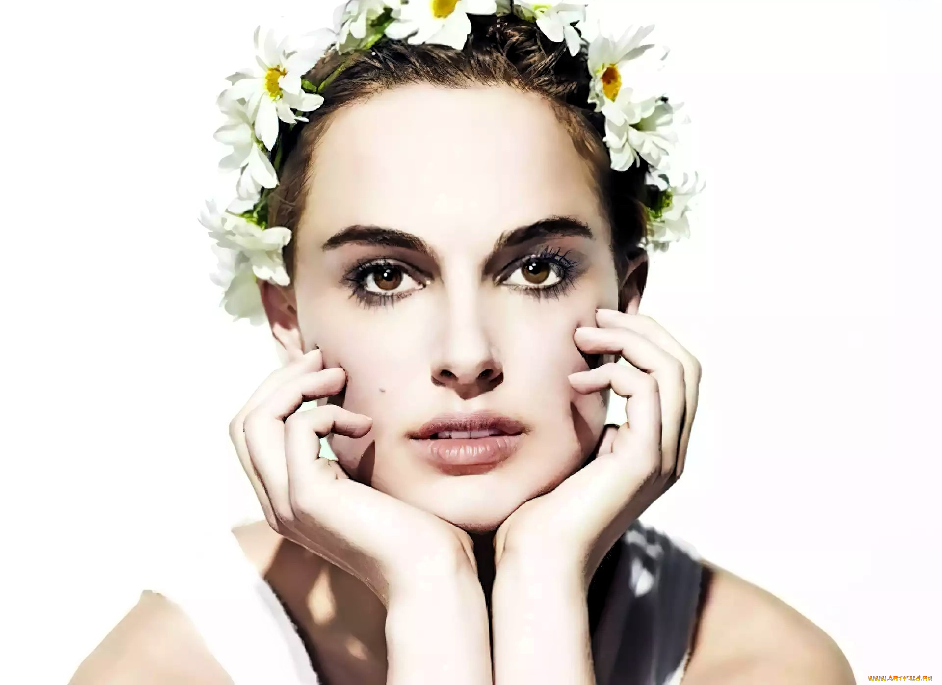 девушки, natalie, portman, актриса, лицо, венок, цветы