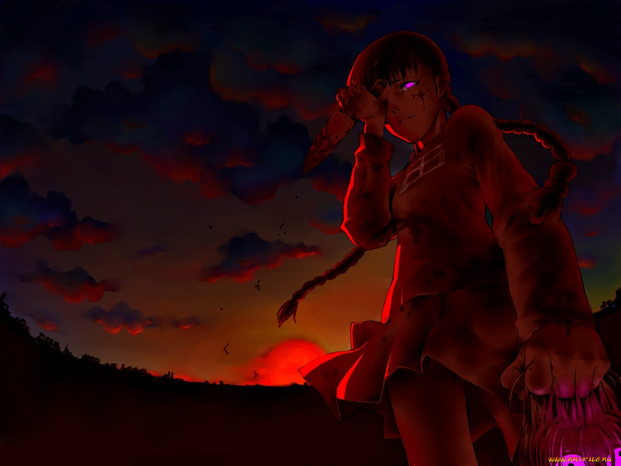 аниме, weapon, blood, technology