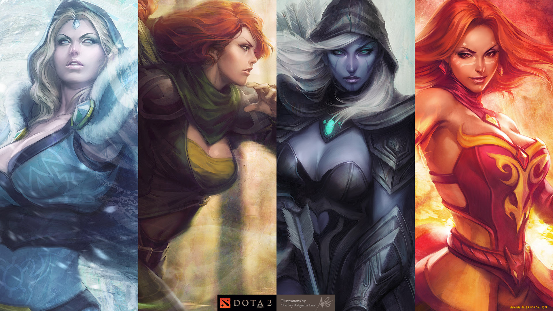 dota, видео, игры, crystal, maiden, windrunner, drow, ranger, lina, inverse